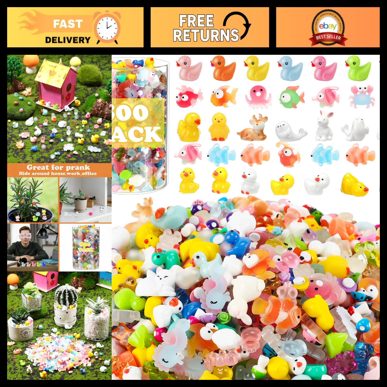 Barydat 800 Pcs Mini Resin Animals Figures Bulk Miniature Garden Accessories for