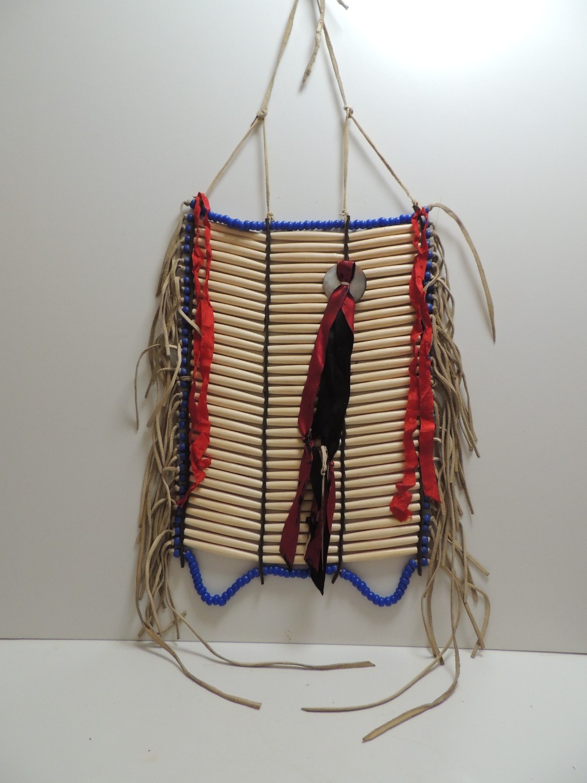 Vtg Traditional American Plains Indian Hairpipe Bone Breastplate Ribbon