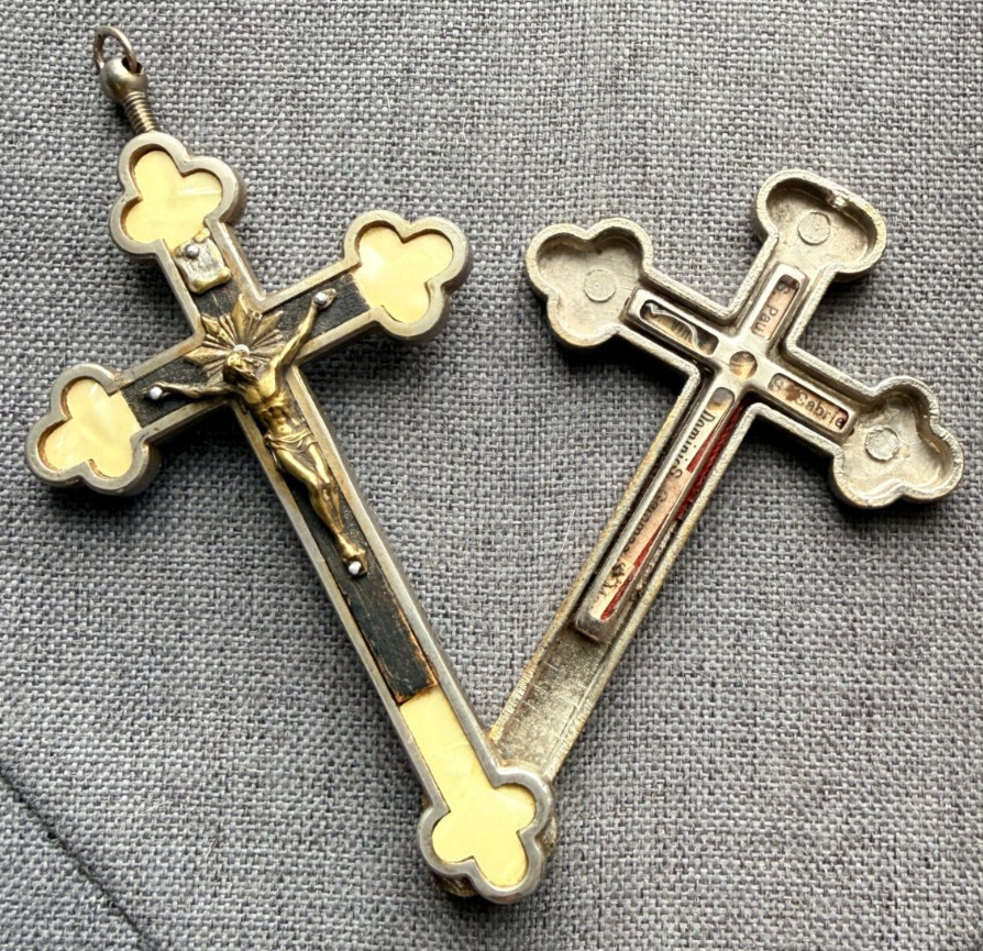 Rare Antique Catholic Relic Reliquary Crucifix Cross Pendant Pectoral Church
