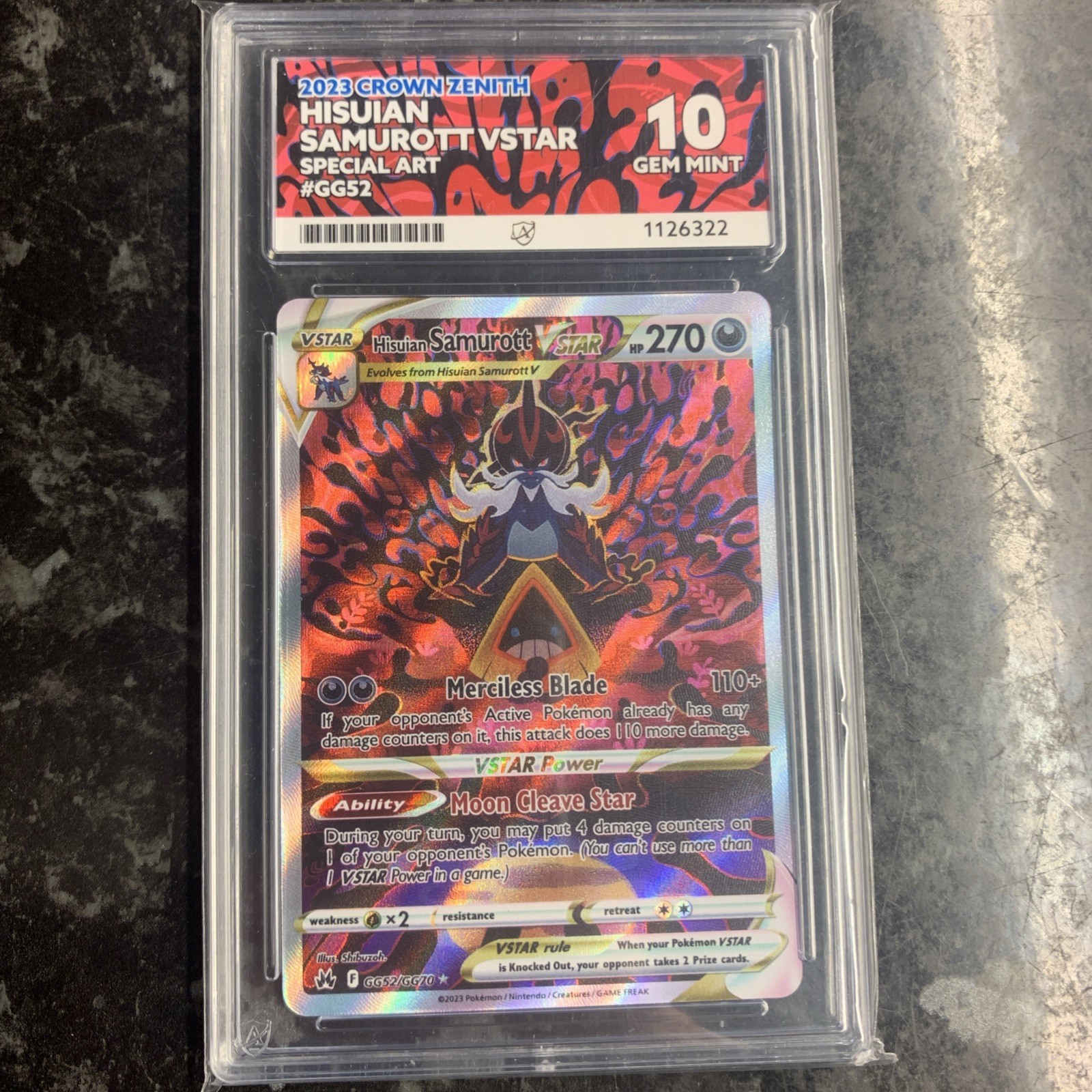 Hisuian Samurott Vstar GG52/GG70 | Graded Ace 10 | Perfect Subgrades