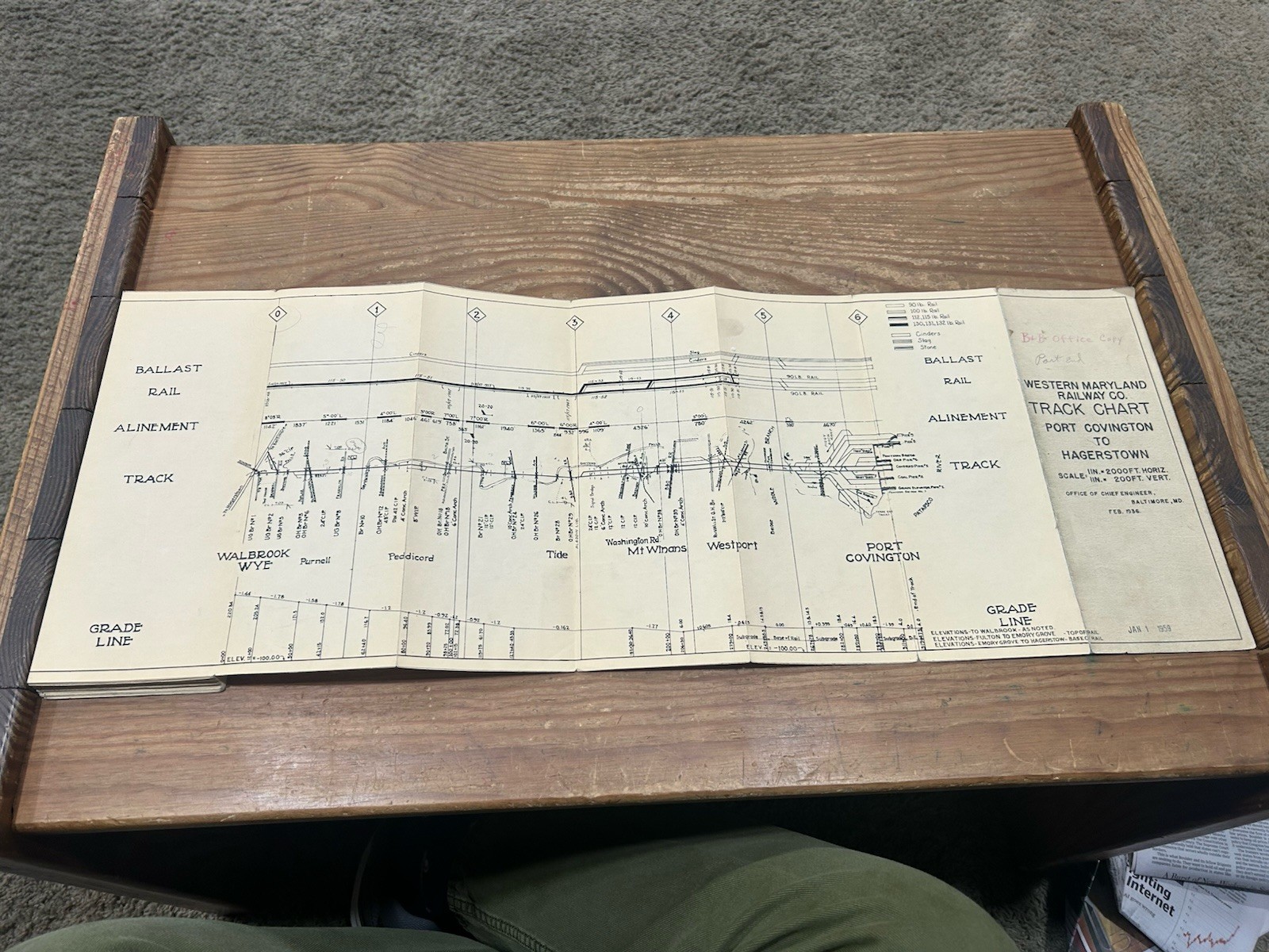 WESTERN MARYLAND Railroad  Track Chart Hagerstown To Port Covington 1936 / 1959