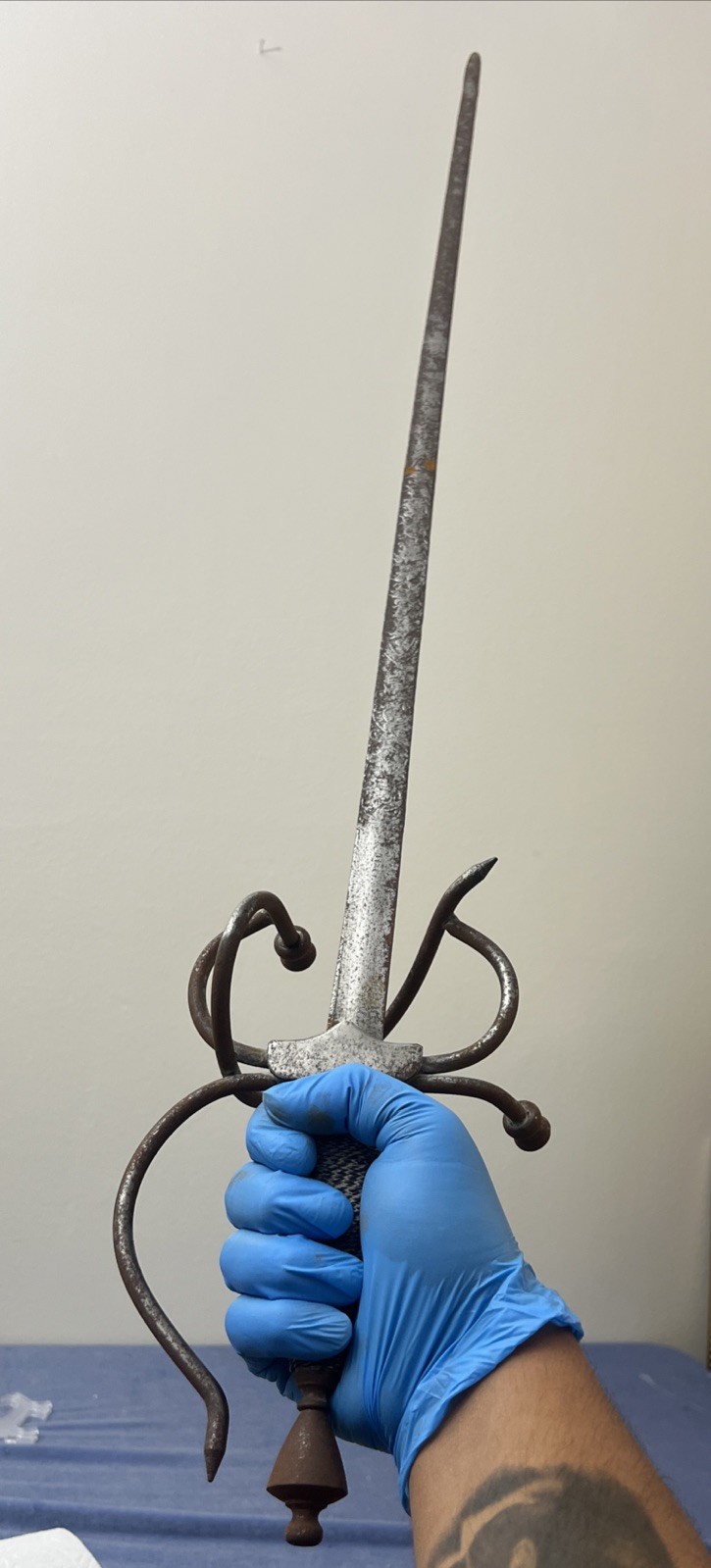 Vintage Italy Rapier Sword 40” Etched Blade Swept Hilt Decorative Saber