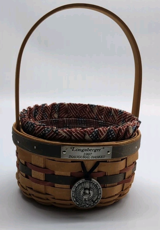 Vintage LONGABERGER 1997 INAUGURAL BASKET W/ PLASTIC protector & AMERICANA LINER