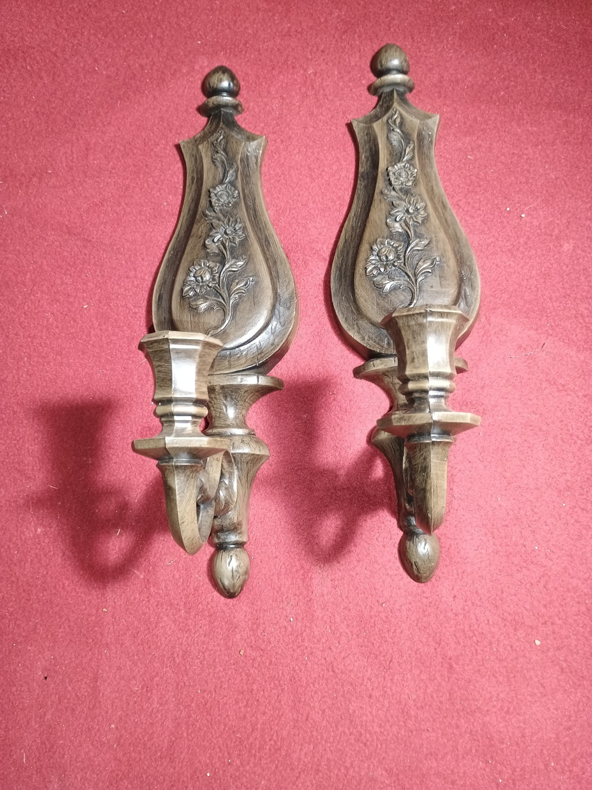 Vtg 1960s Dart Industries Pair MCM Faux Wood Wall Candle Holders Sconces Floral