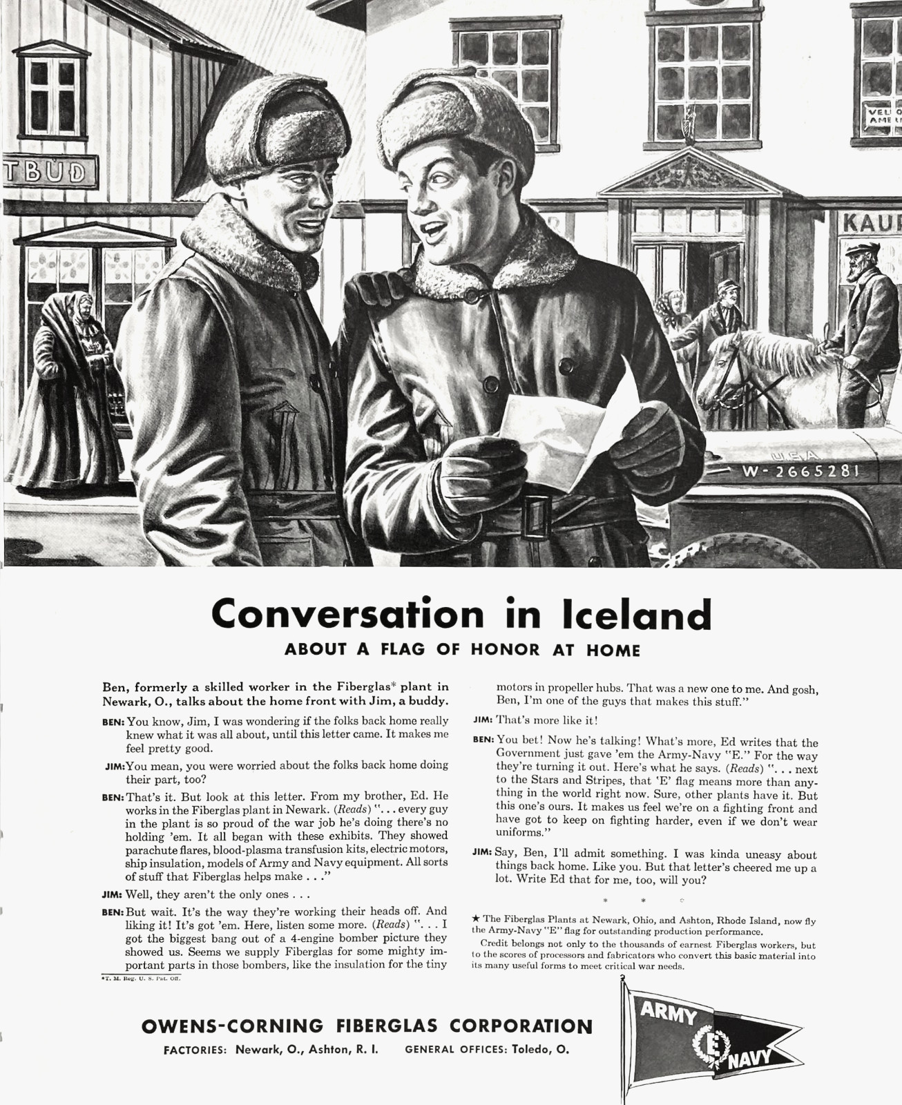 Owens-Corning Fiberglas Corp Toledo OH War Effort WWII 1942 Fortune Mag Print Ad