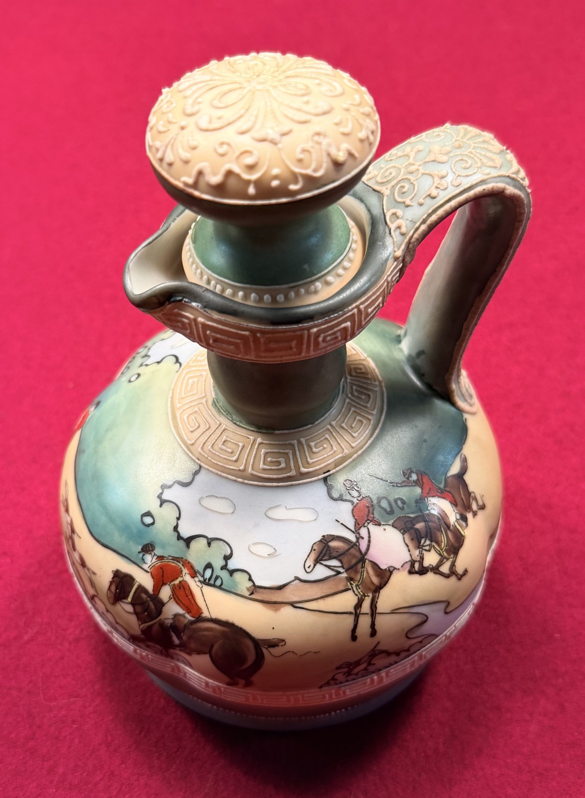 Antique Noritake Hand Painted Decanter with Matching Cork, Hunting Scene, Japan