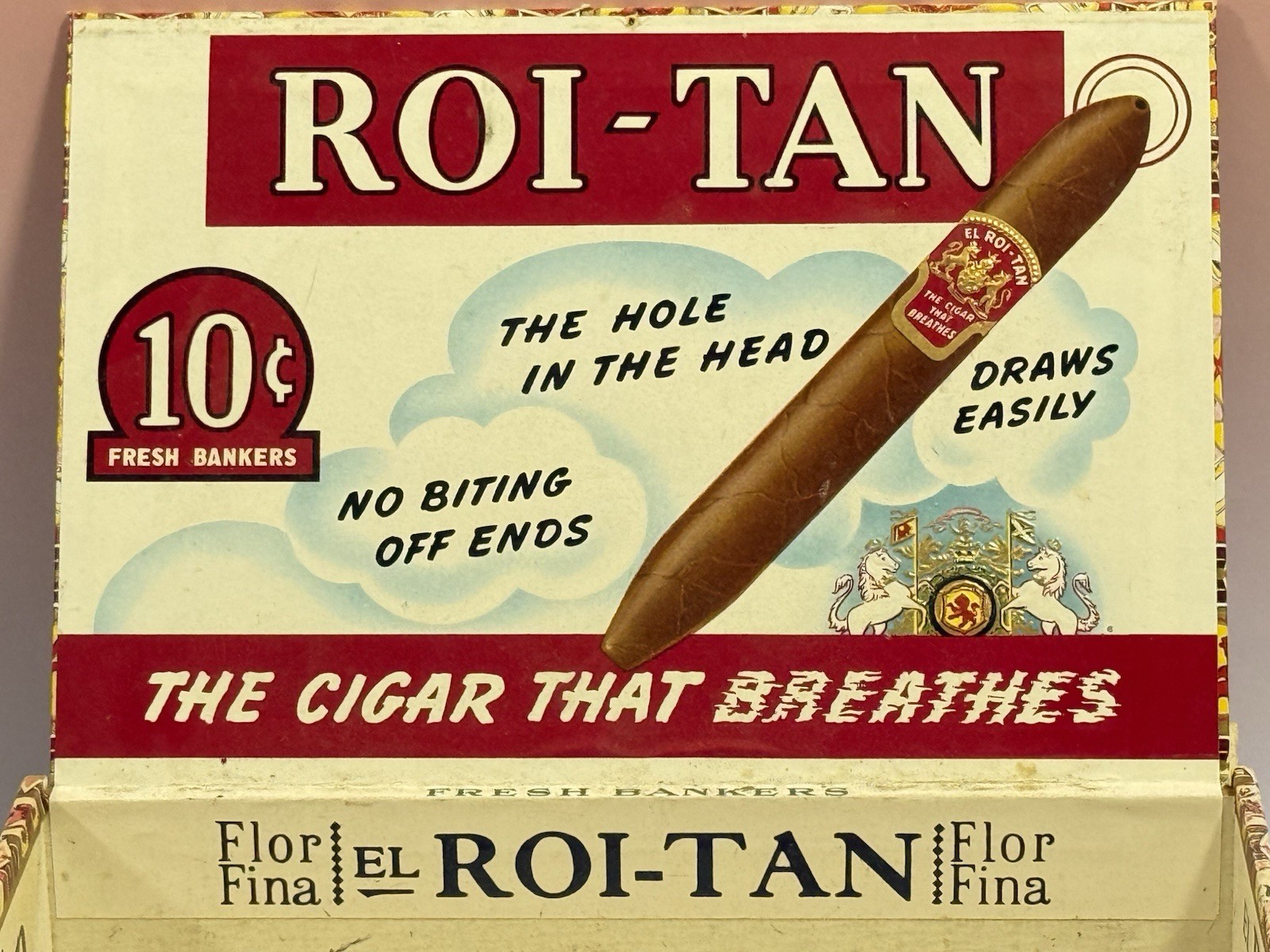 Vintage El Roi-Tan 10 Cent Cigar Box Fresh Bankers Tobacco Advertising