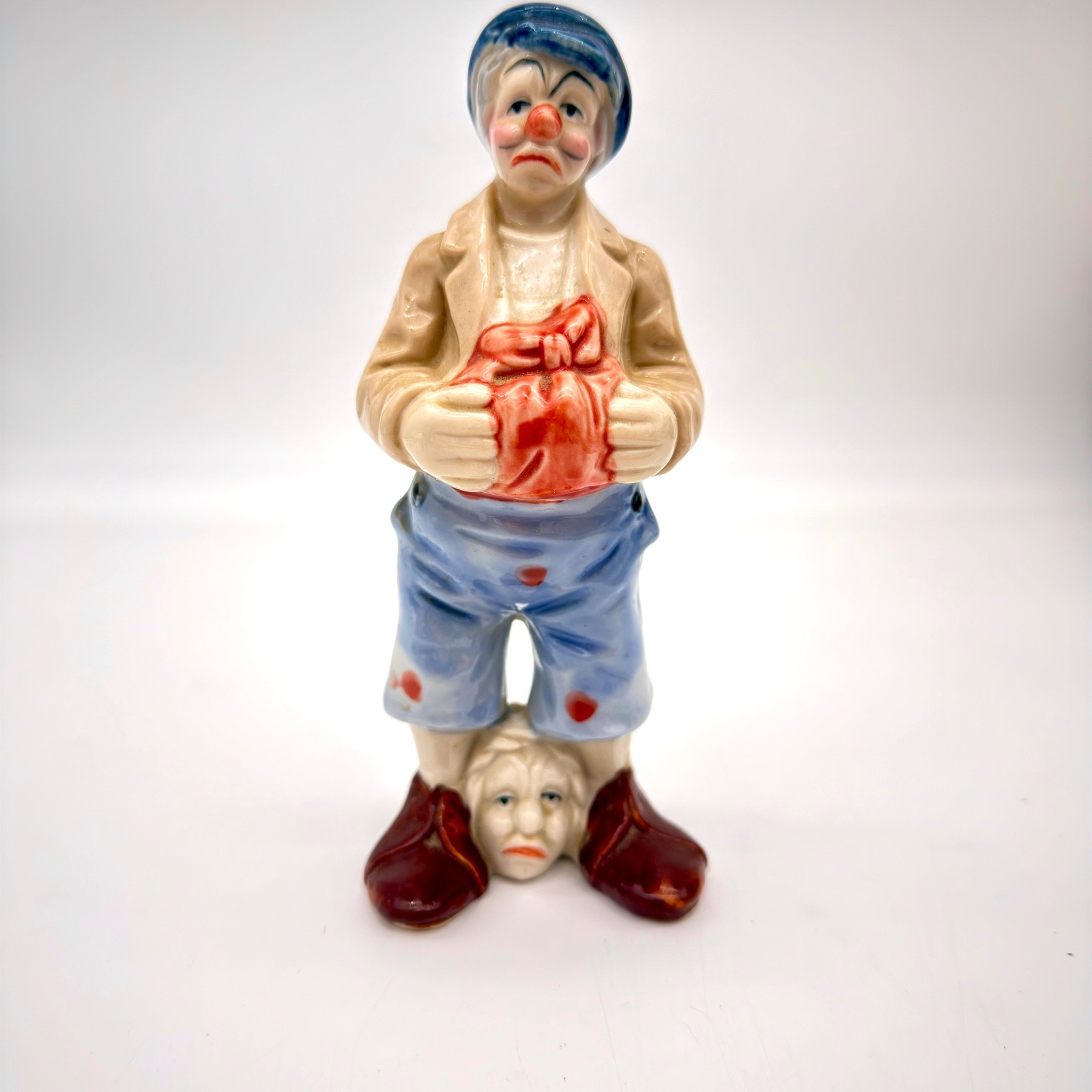 Vintage Artmark Sad Clown Figurine with Face Between Feet ~ 6.5