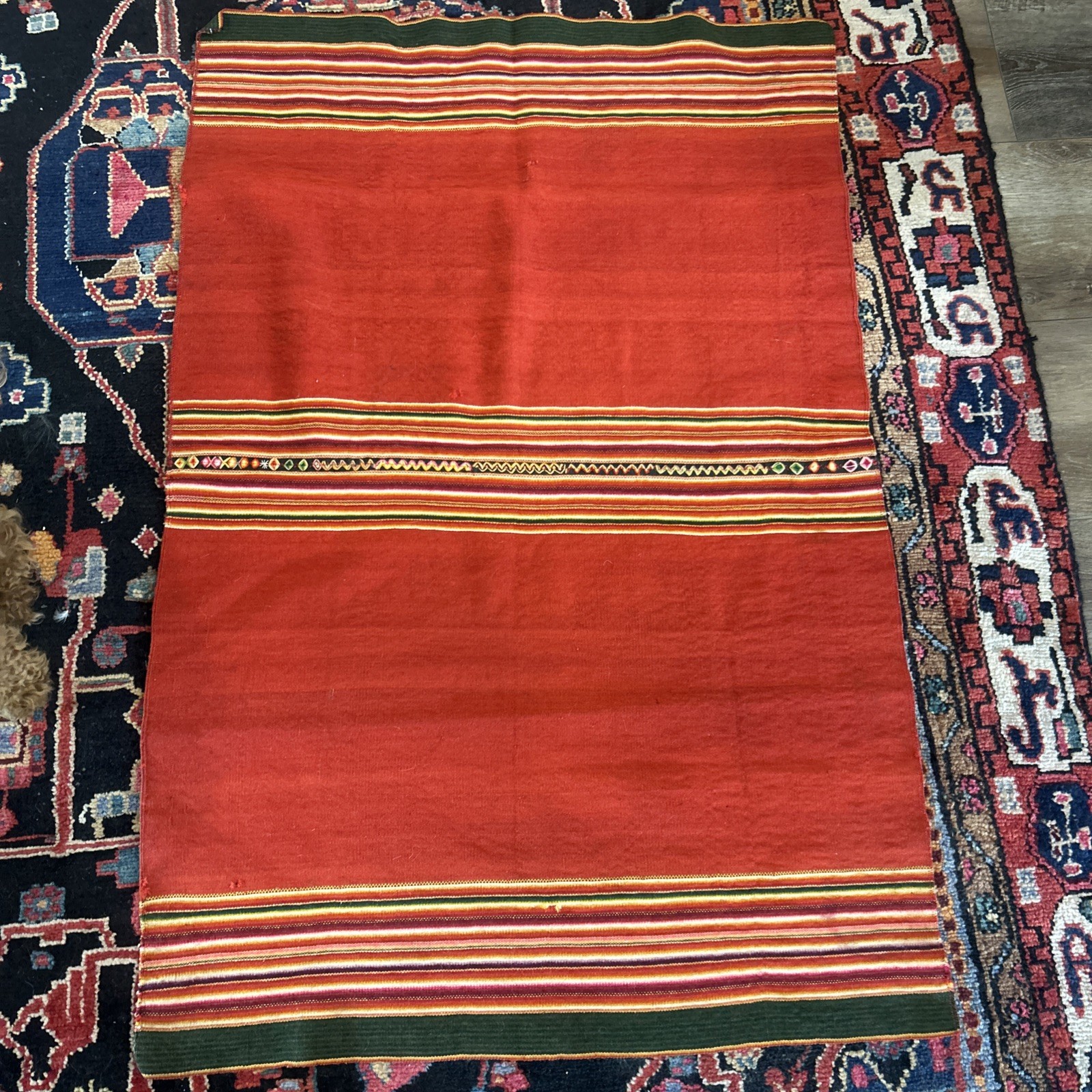 Vintage Peruvian Aguayo Blanket Hand Woven Andean Wool Textile Art 