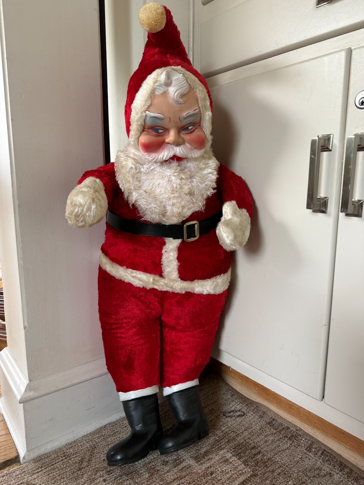 Vtg Christmas Santa Claus Doll 32” Tall 1950’s Ruston Rubber Faced Needs TLC