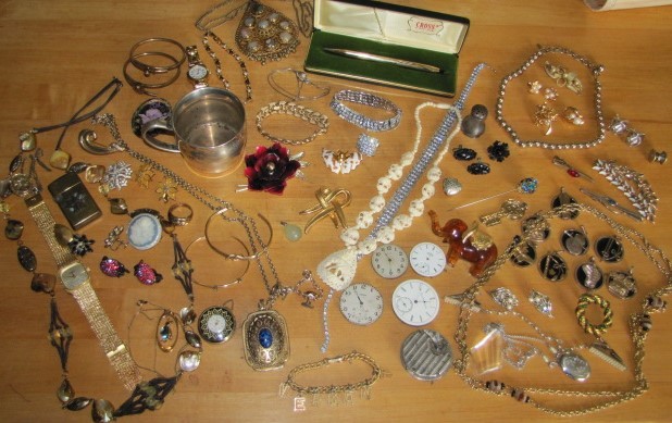 Antique Vintage Estate GRANDMA'S JUNK DRAWER Jewelry Zippo Gruen Sterling Etc.