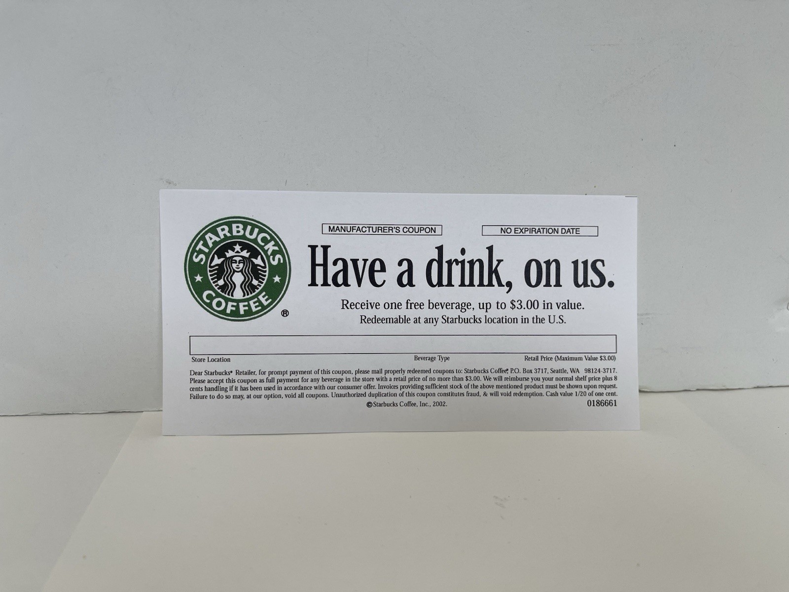 Vintage 2002 Starbucks Have A Free Drink On Us Paper Coupon OLD LOGO No Expiry