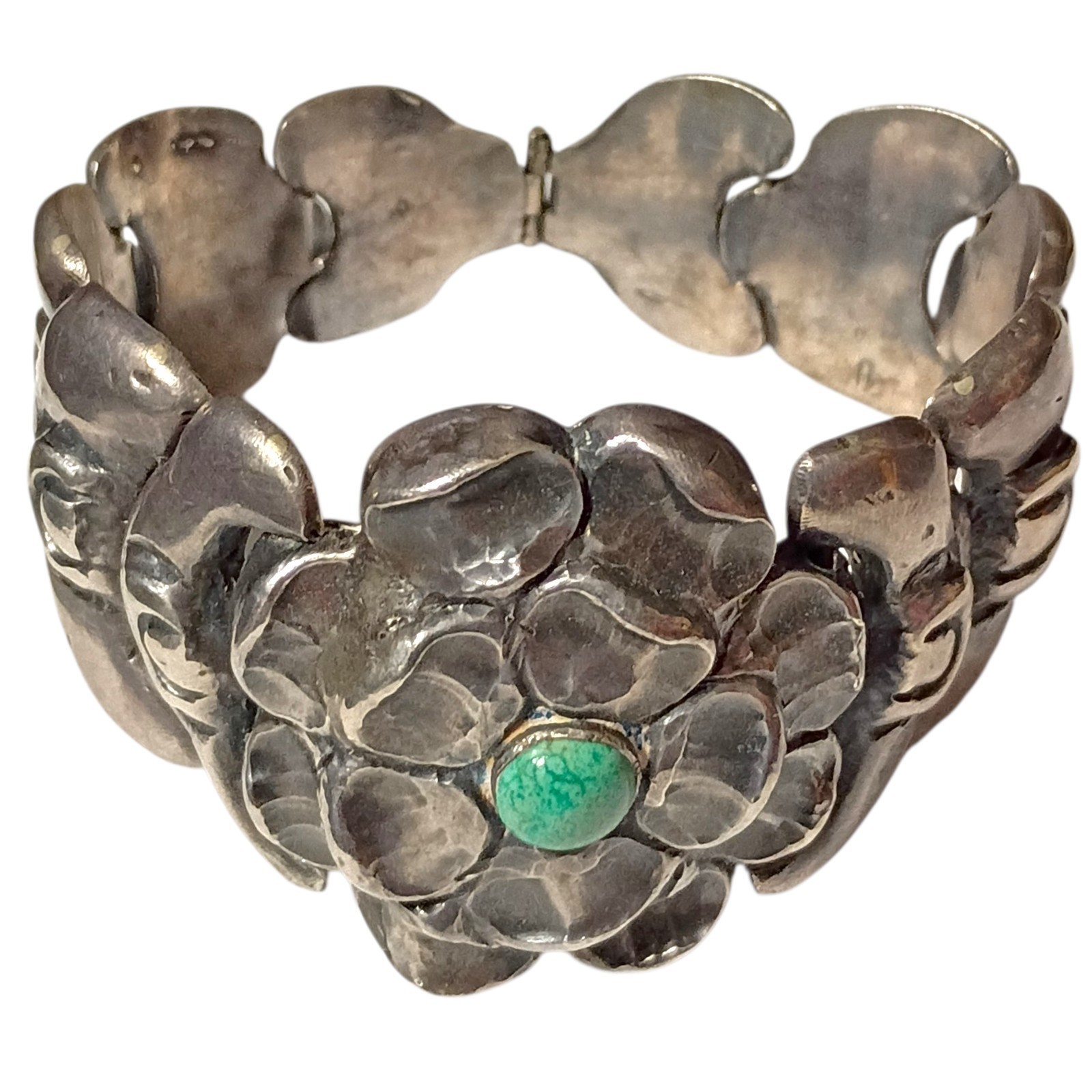 EARLY Rare Attributed To Matilde Poulat Mexican Silver Turquoise Bracelet Taxco 