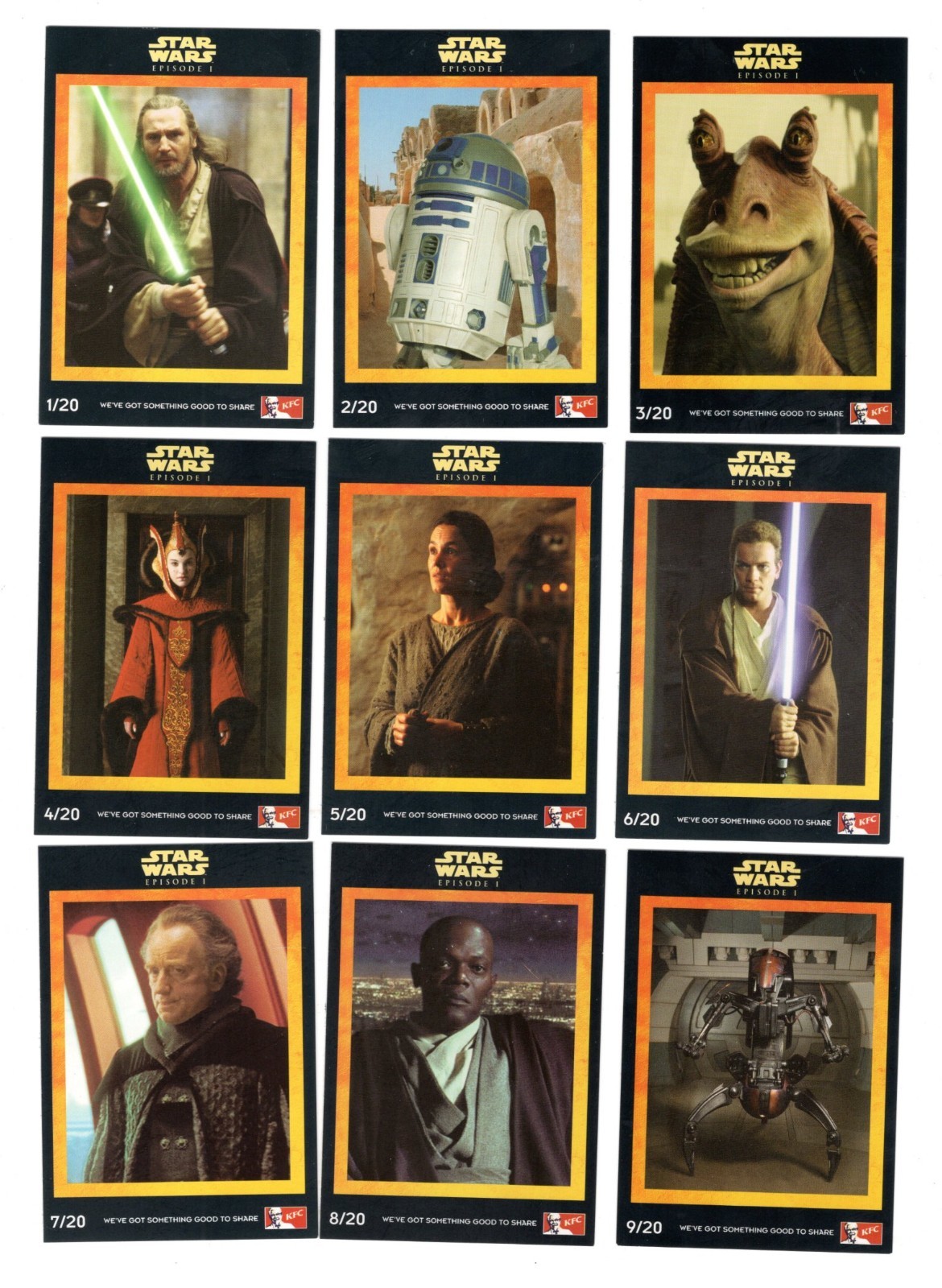 1999 STAR WARS EPISODE 1 KFC (KENTUCKY FRIED CHICKEN) 20-CARD SET NrMt/NM