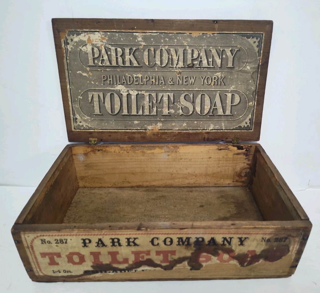Antique Park Company Toilet Soap Co. Phila. & New York Wood Store Display Box