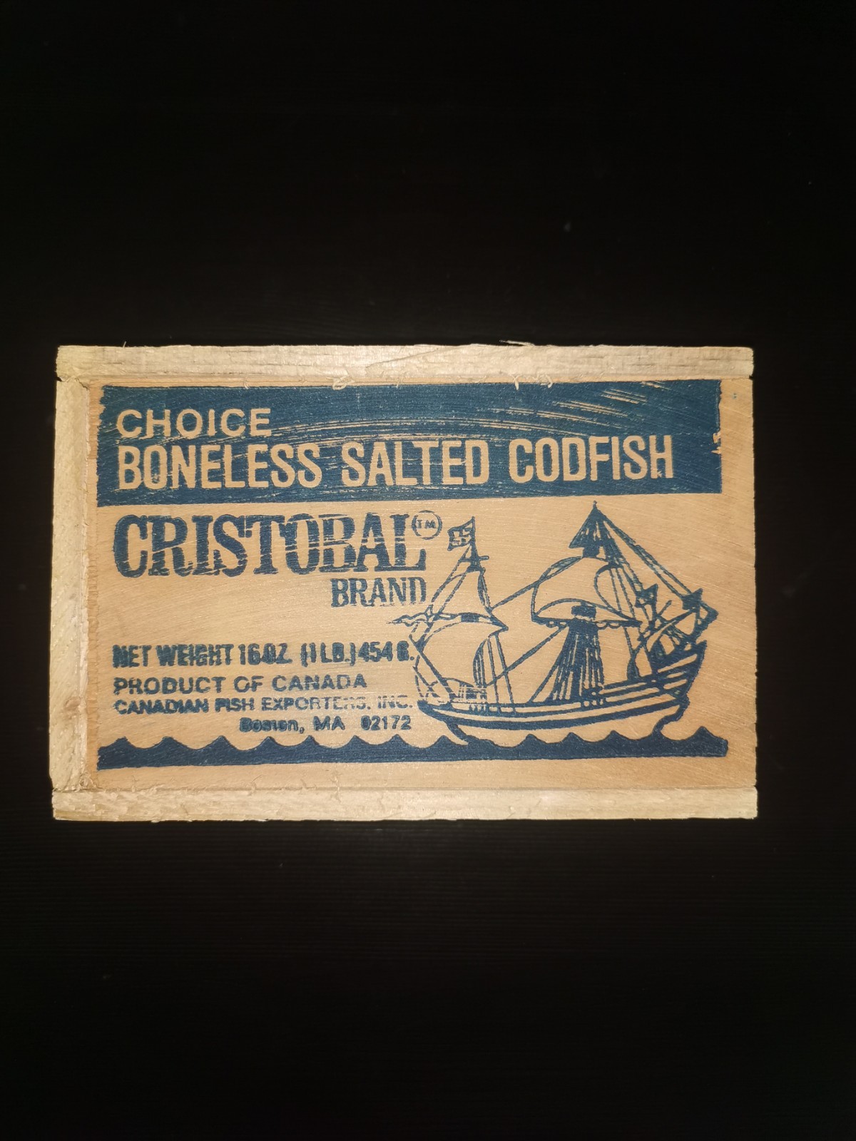 Vintage Wood Codfish Box Cristobal Choice Boned Salted Ship Cape Cod