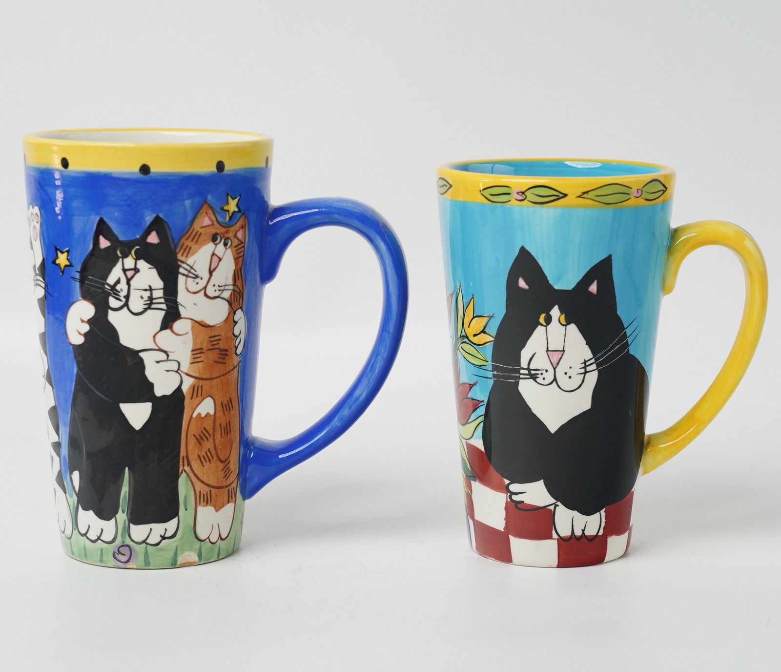 Vintage Catzilla Candace Reiter Tall Latte Cat Mugs Lot of 2 Hand Painted *READ*