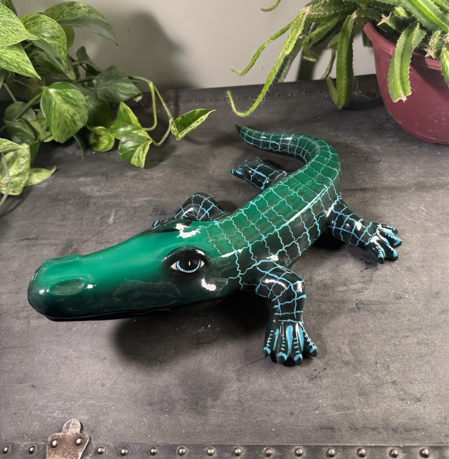 Vintage 1970s SERMEL Tonala Mexico Paper Mache Alligator Signed Mint Bustamante Vintage 1970s SERMEL Tonala Mexico Paper Mache Alligator Signed Mint Bustamante