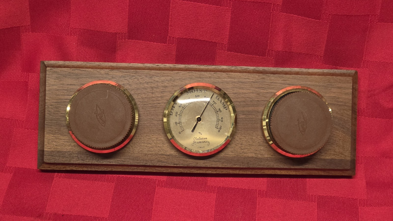 Vintage Italian Cigar Humidor Hygrometer Dual Humidifier Wood Brass Panel