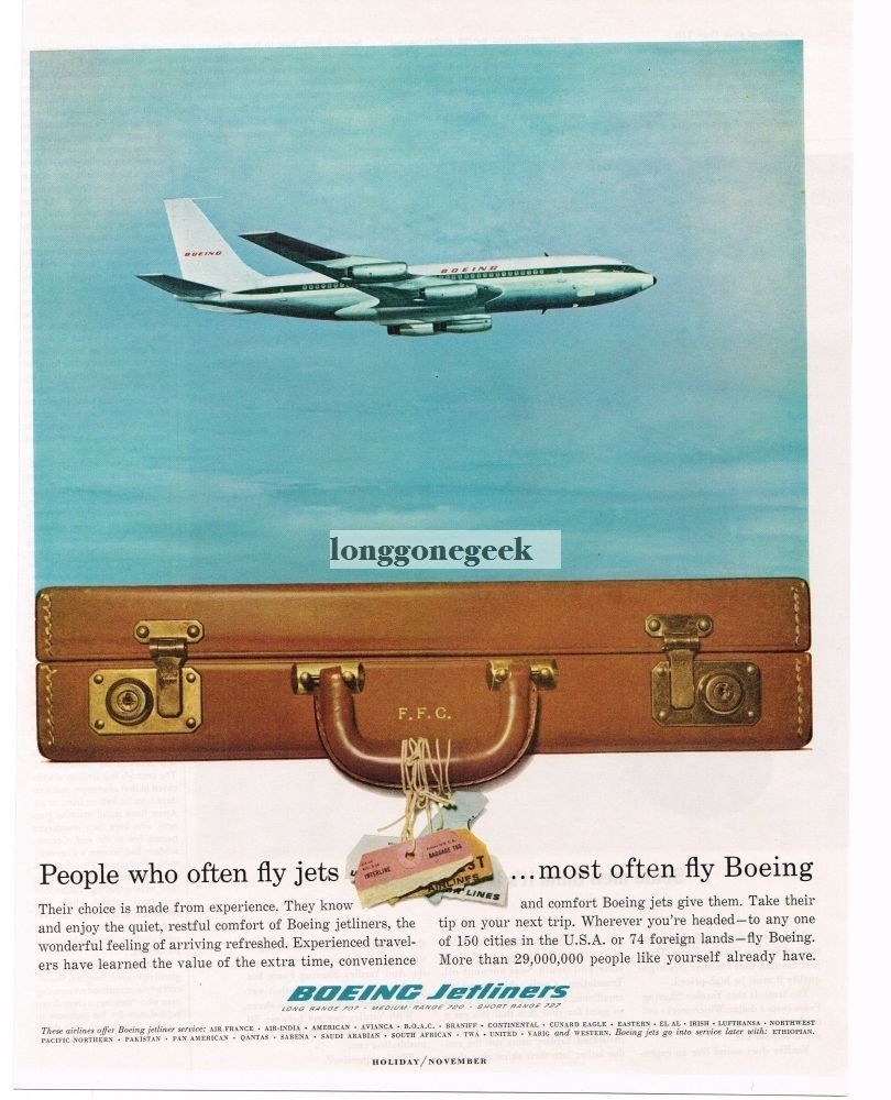 1962 BOEING 707 Jetliner Airplane Leather Briefcase Vintage Ad 