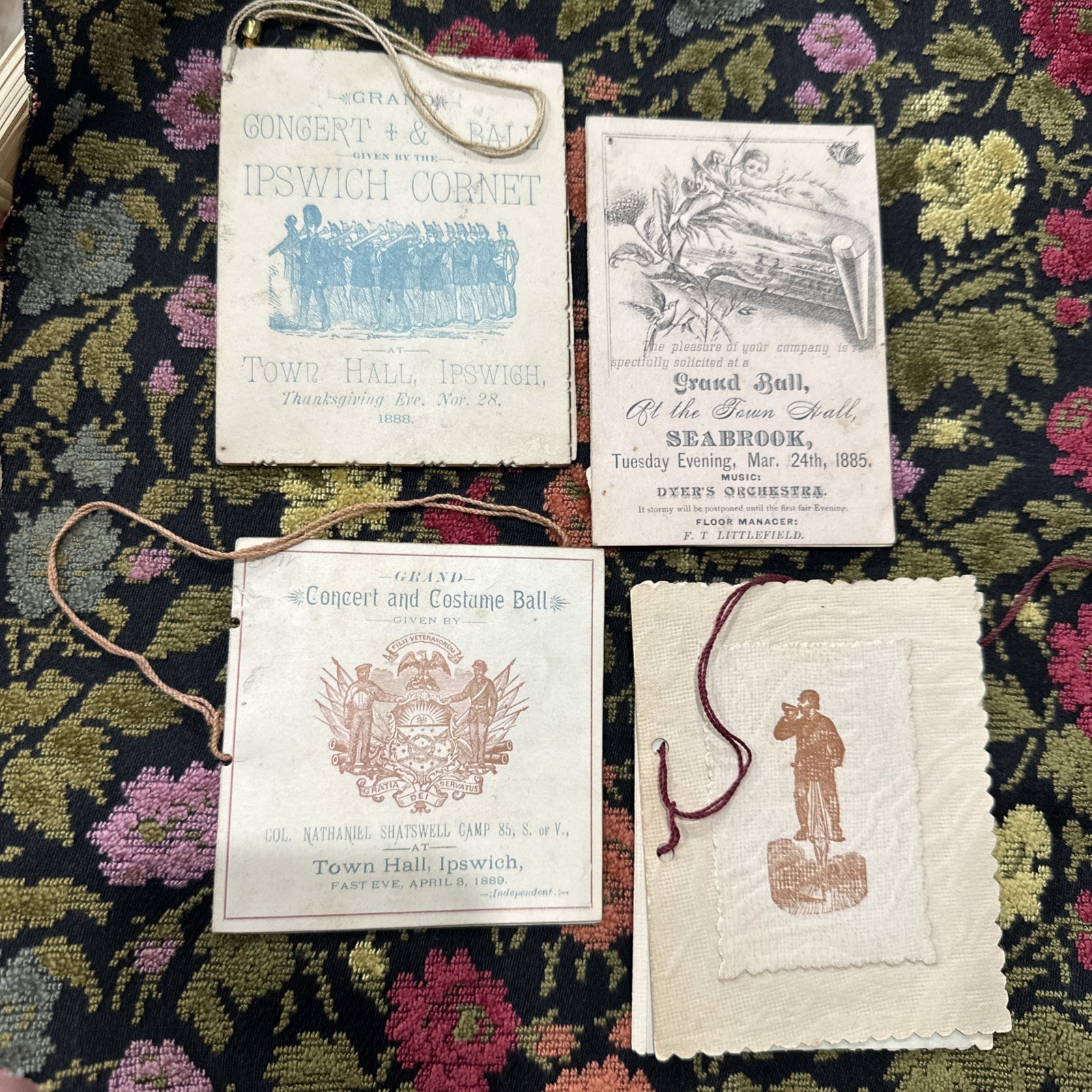 Lot 4 Antique 1880s Dance Cards Ipswich MA Seabrook NH Bicycle Music Civil War