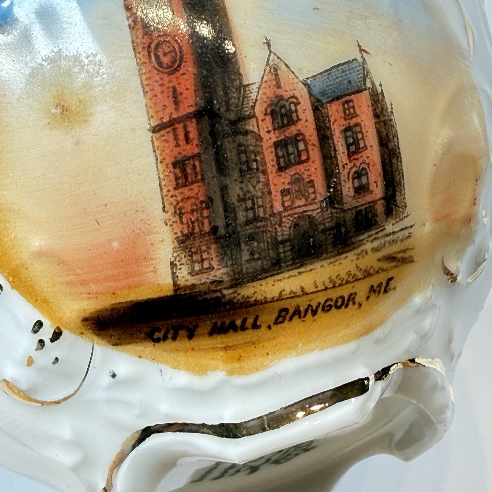 BANGOR MAINE ME Antique CITY HALL Souvenir TRINKET PAINTED TEA CUP