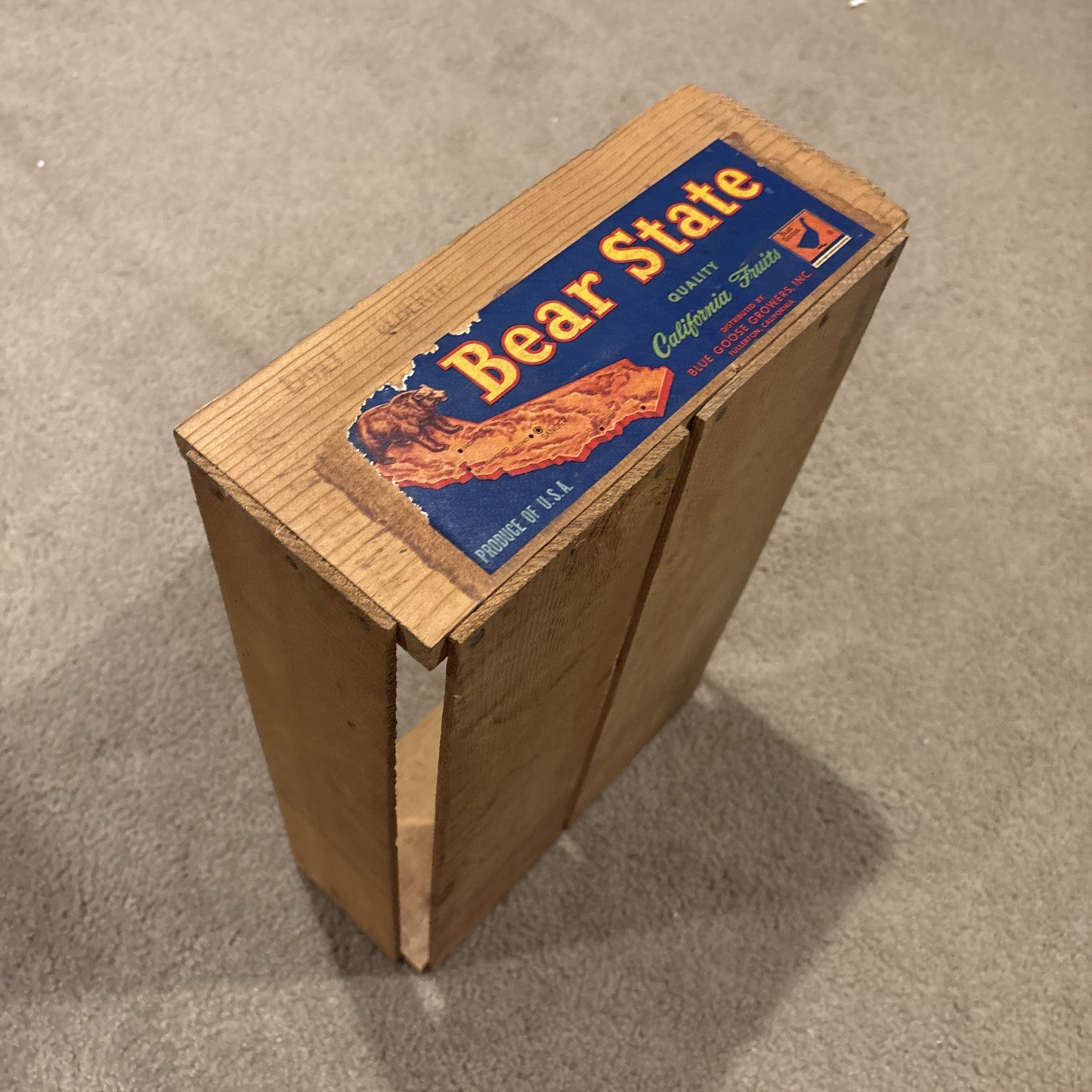 Vintage Antique Wooden Pear Apple Fruit Box Crate Bin Bear State CA 18x12x5