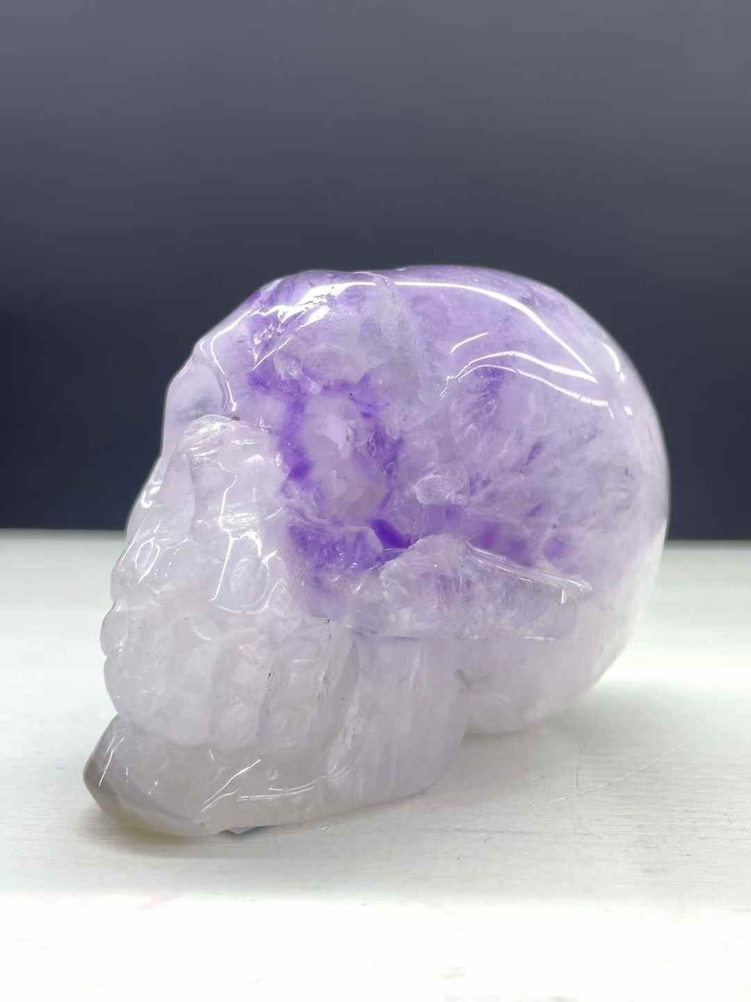 1pc Natural Amethyst Agate Geode Quartz Carved Skull Crystal Reiki Decor