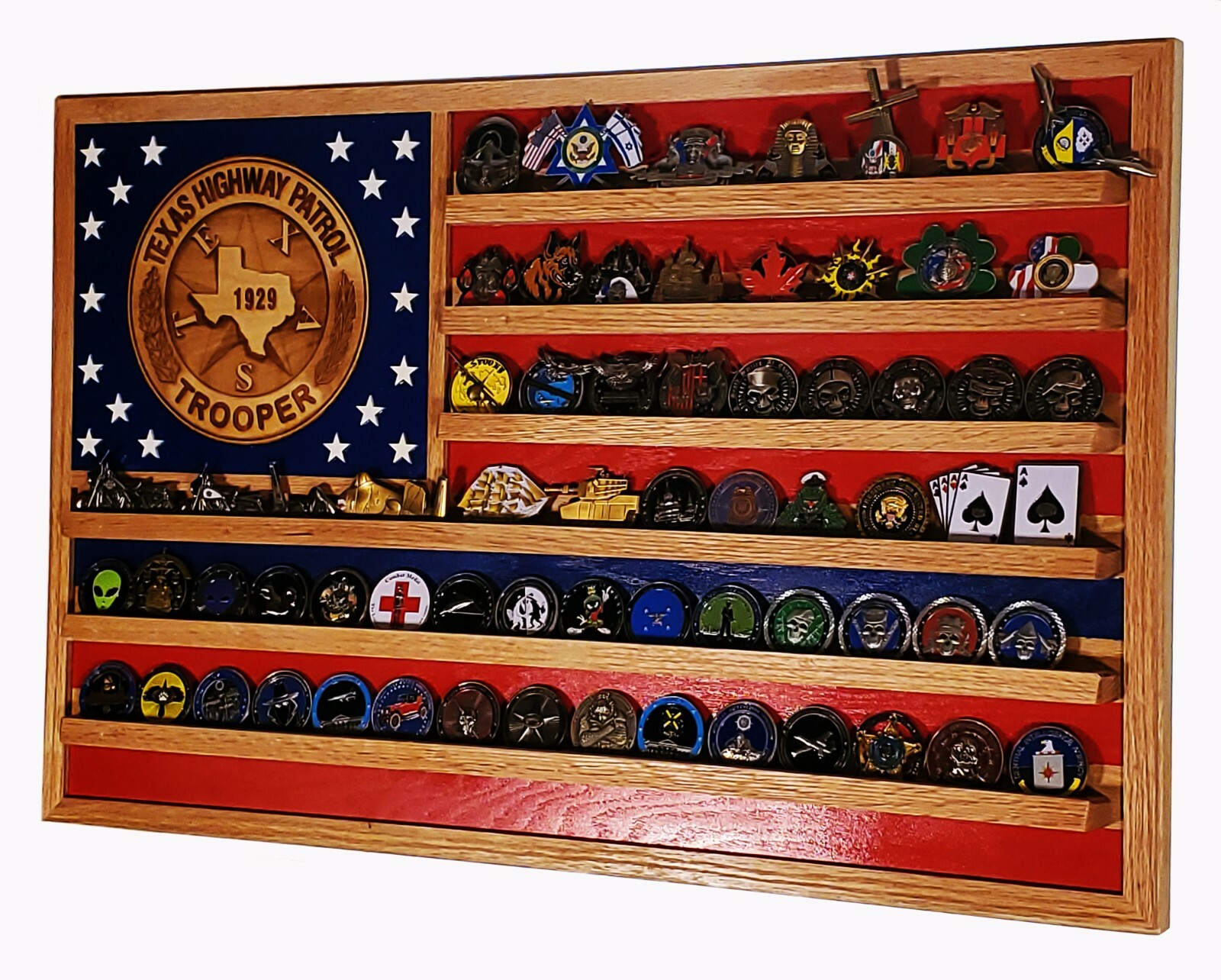 Texas State Trooper / Police Challenge Badge Coin Display 70-100 Coins TRAD
