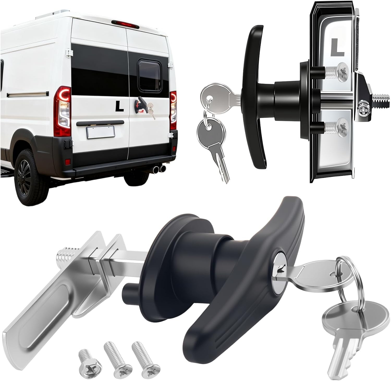 T-Handle Truck Topper Lock Kit with Cam & 2PCS 3.95*3.67*1.34 inch, L