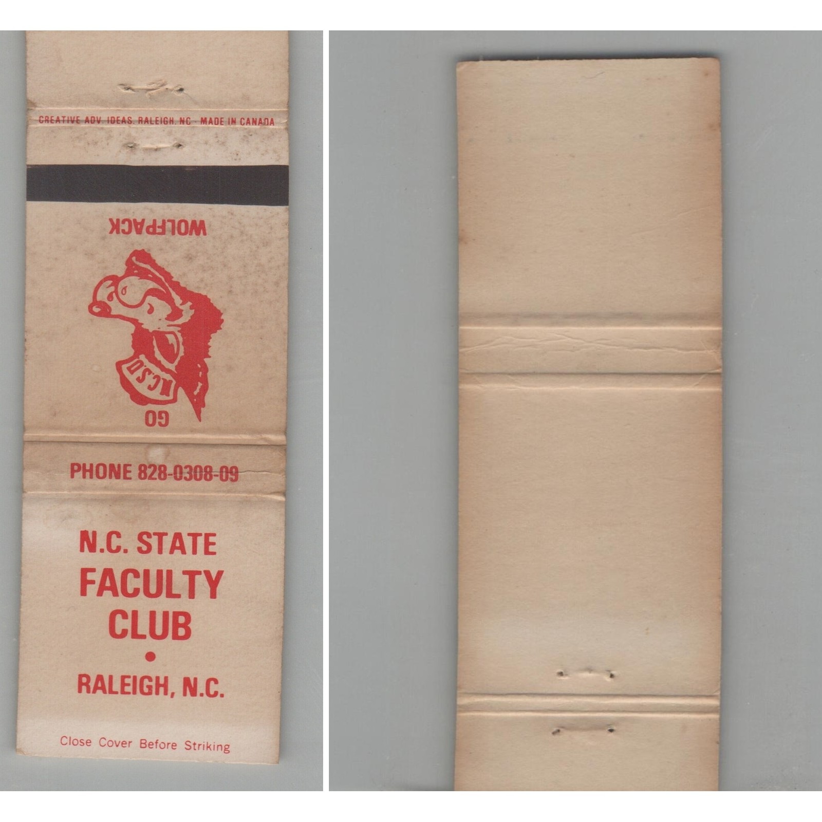 Matchbook Cover N.C. State Faculty Club Raleigh NC