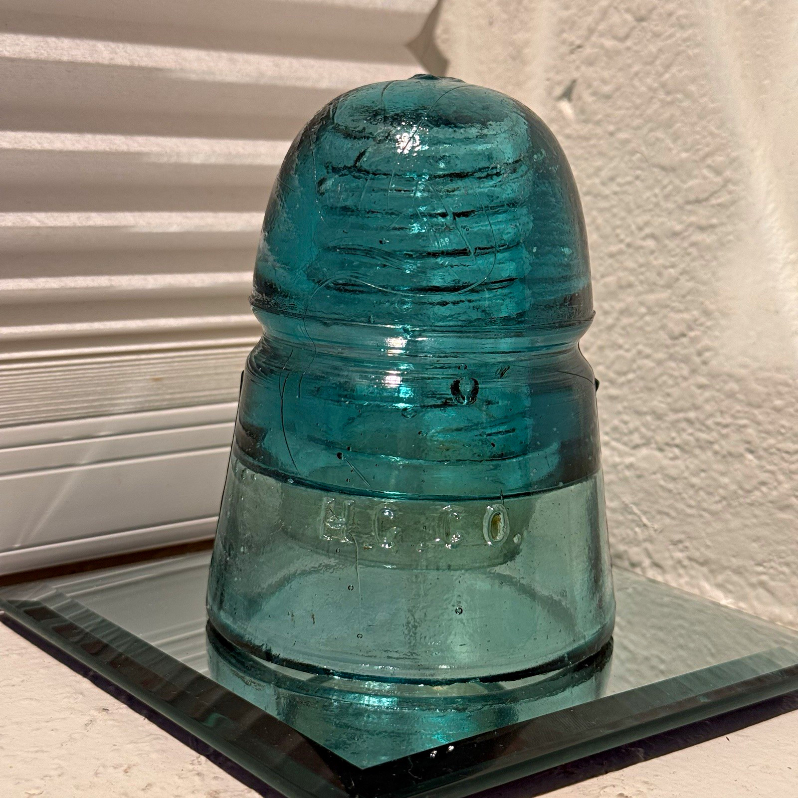 Vintage H.G Co.  Teal Glass Insulator Power Line Insulator Large Insulator 