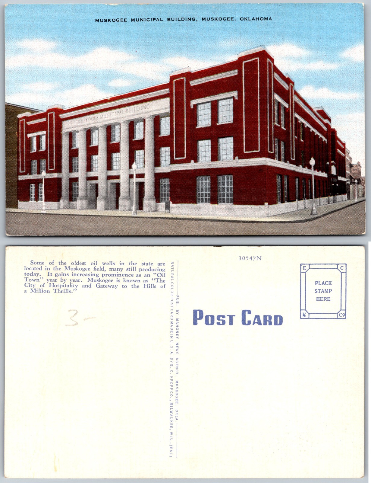 Muskogee Municipal Building Muskogee Oklahoma Postcard