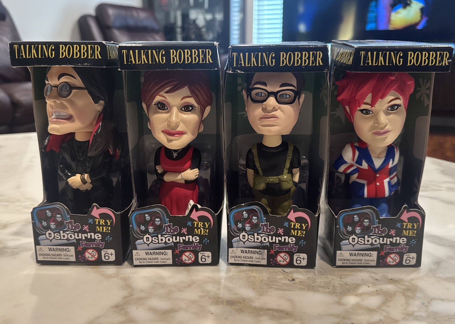 The Osbourne Family Talking Bobber Bobbleheads 2002 Ozzy, Sharon, Kelly & Jack