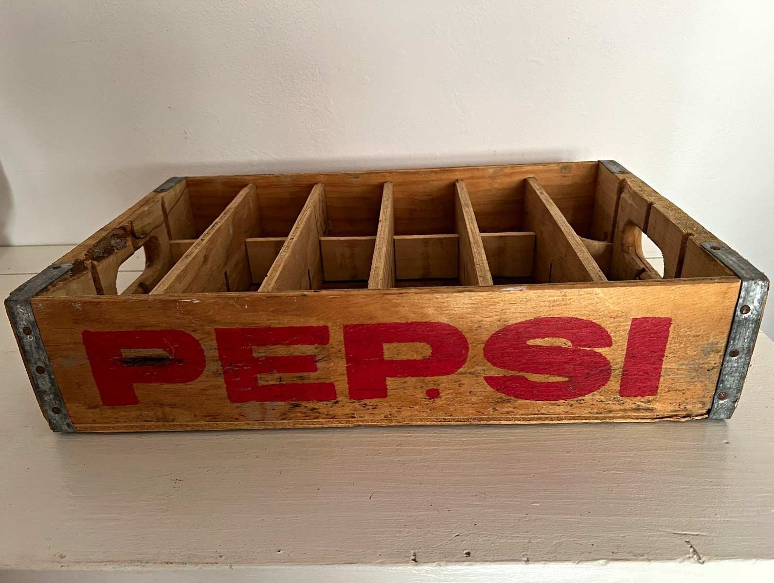 Pepsi Vintage Wooden Pepsi-Cola Soda Crate Bottle Carrier Caddy w/ Dividers
