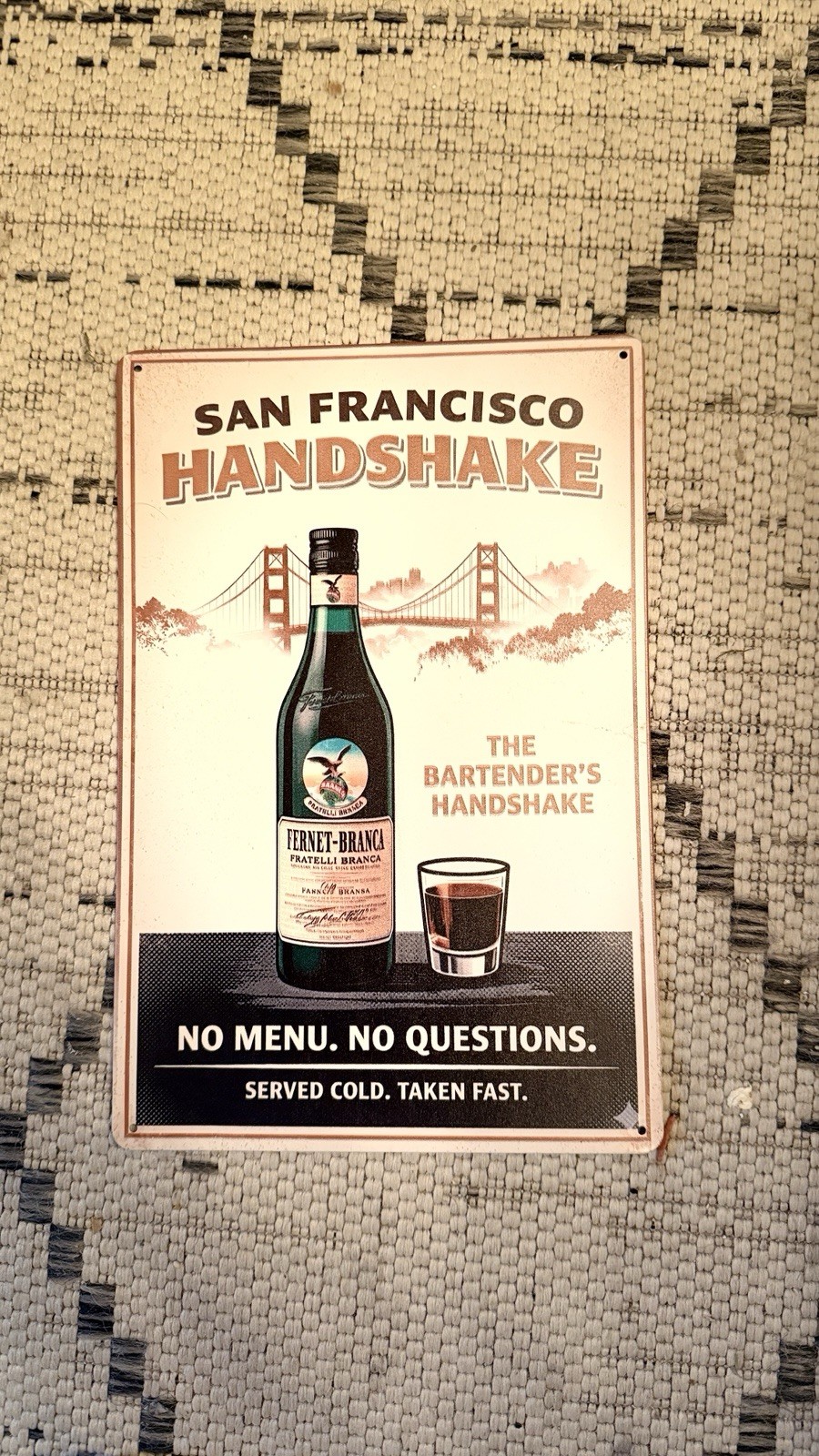 The San Francisco Handshake Metal Sign 12” Bar Bartender Fernet Branca ON