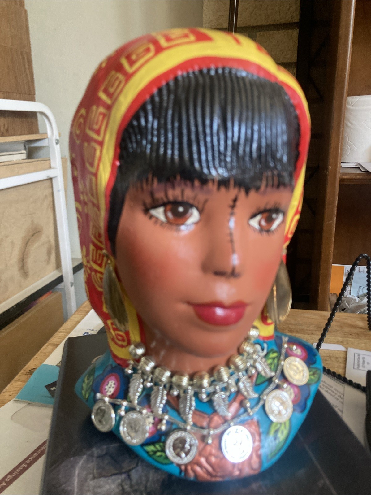 Gitana/gypsy Lady Bust, hand-Painted And With Jewelry&Earrings