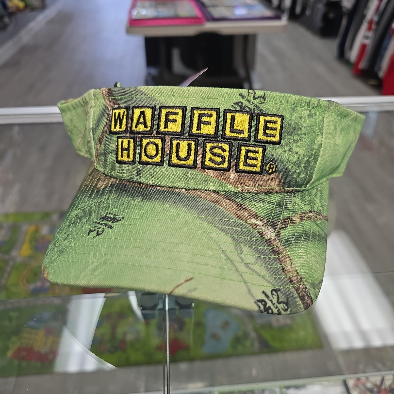 New Waffle House Embroidered Logo Visor Hat Teal Camo Restaurants & Fast Food