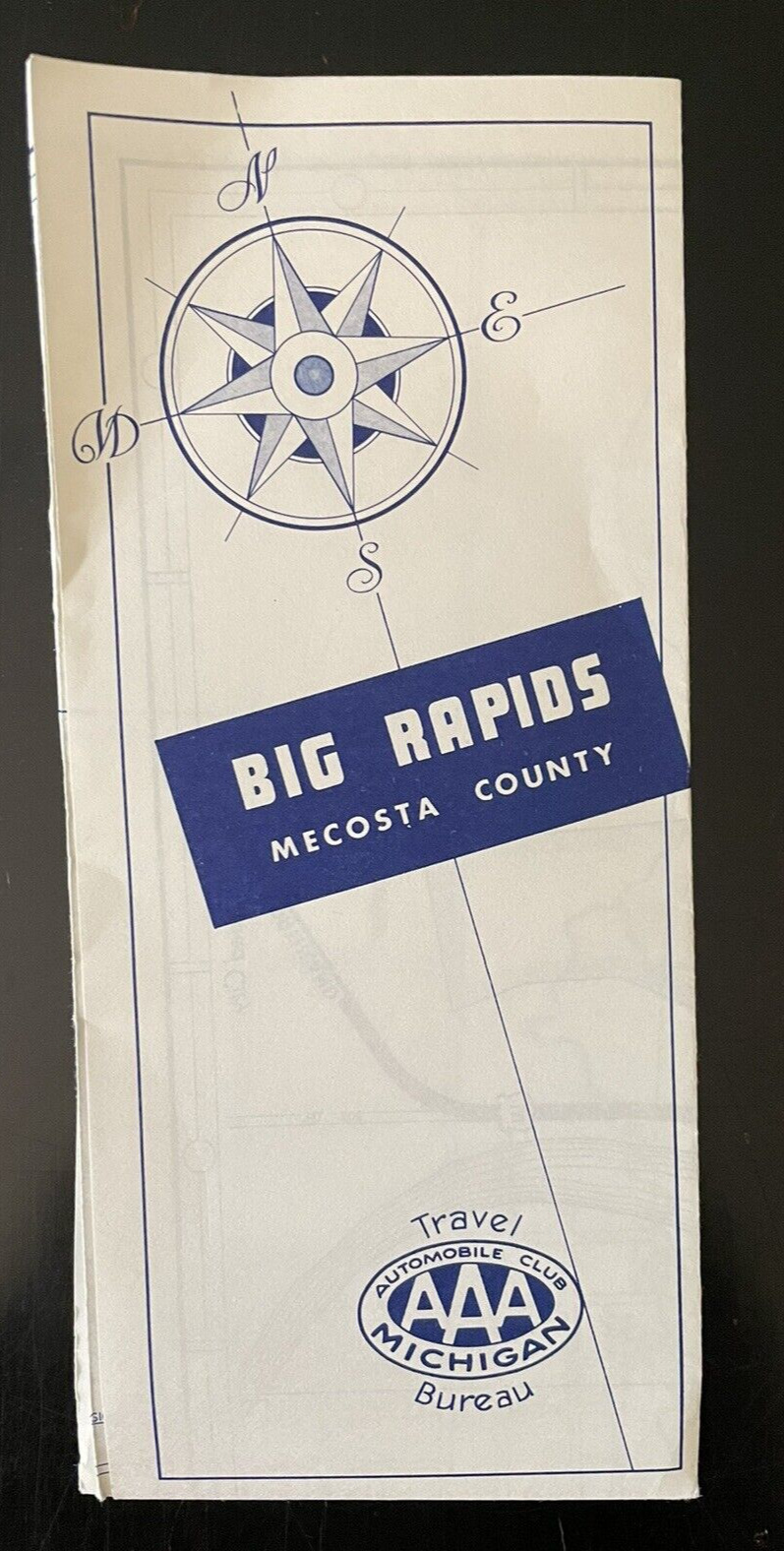 Vtg 60s 1968 BIG RAPIDS MECOSTA COUNTY AAA Auto Club Michigan Road Map Blue