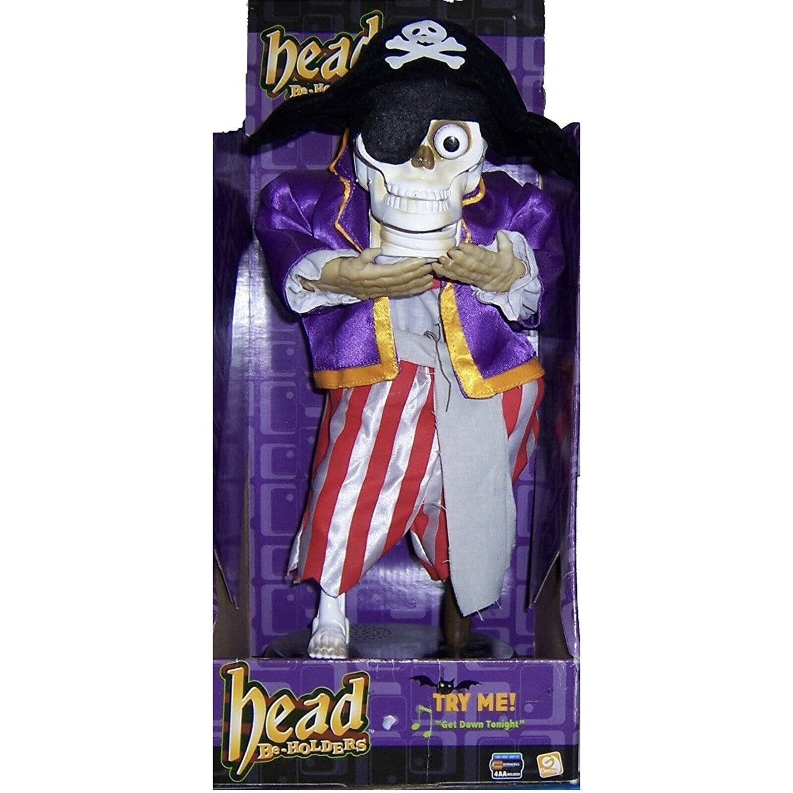 Halloween 2004 Gemmy Head Be-Holders Skeleton Pirate Animated Talk Sing Dance