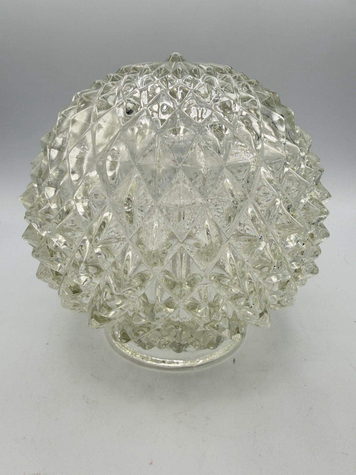 Vtg Heavy Clear Pressed Glass Pineapple Diamond Light Shade 3-1/4” Fitter