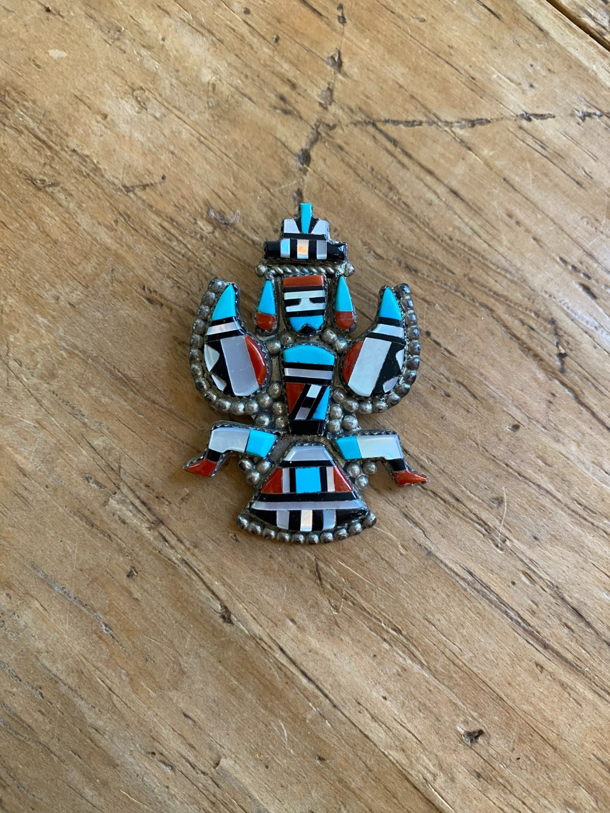 Herbert and Esther Cellicion Zuni Large Knifewing Inlay Brooch Pendant
