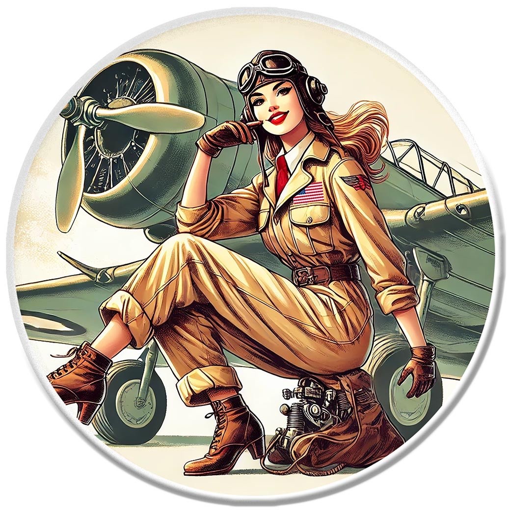 PINUP PILOT AVIATION WARPLANE VINTAGE FLAG PINUP STICKER PIN-UP PZ122
