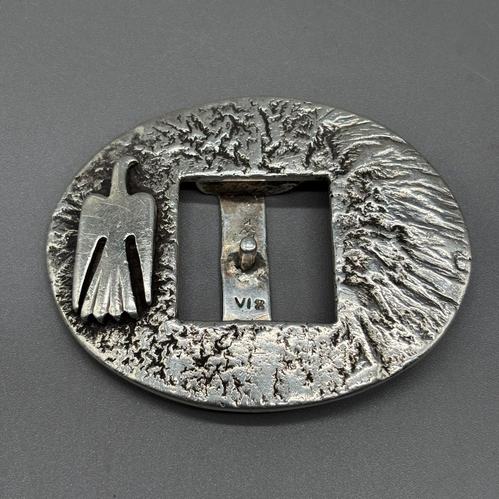 Vintage Native American Sterling Silver Tufa Cast Thunderbird Belt Buckle 75g