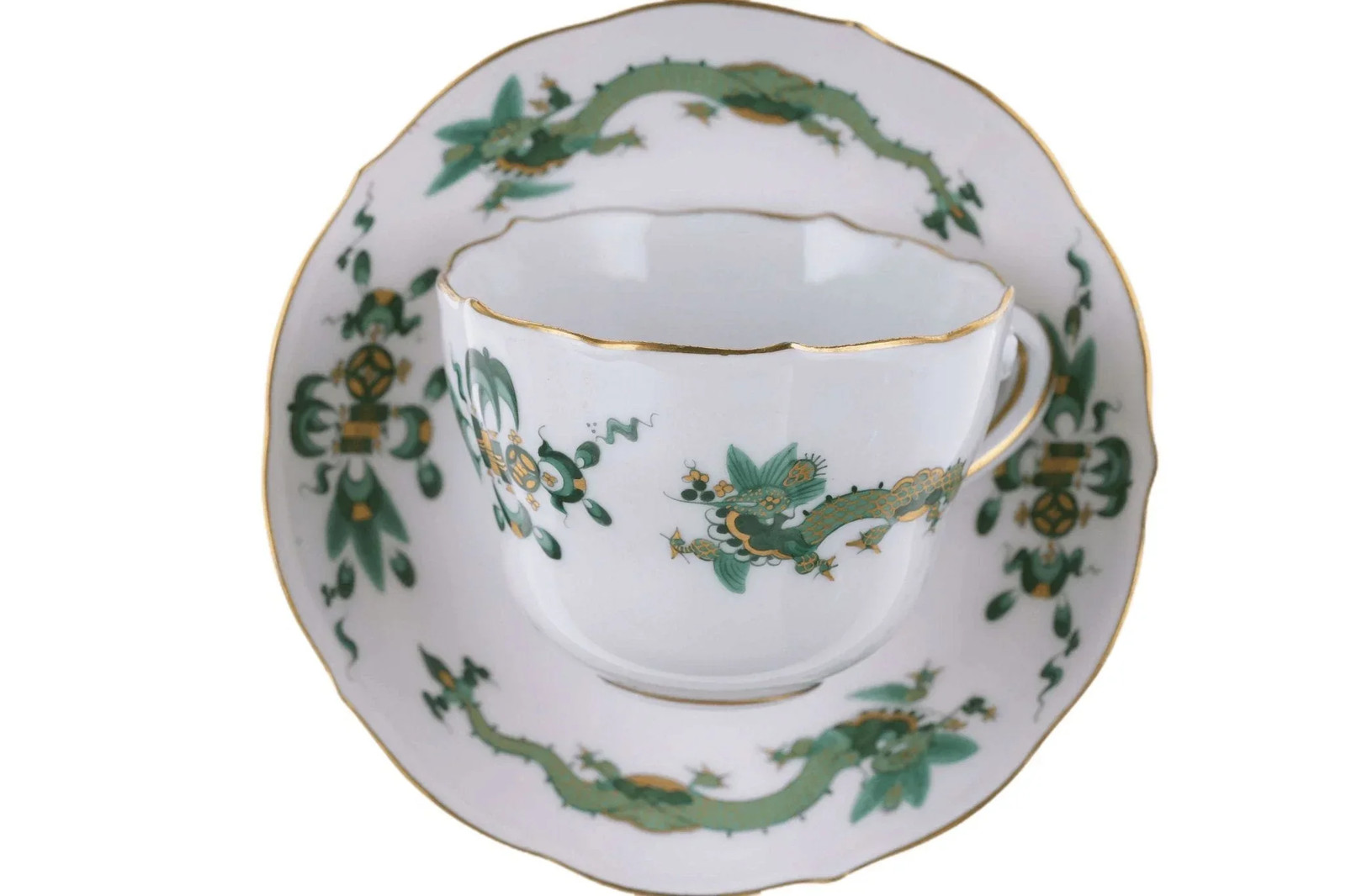 Meissen Rich Court Dragon Green Demitasse Espresso cup and saucer (multiple avai