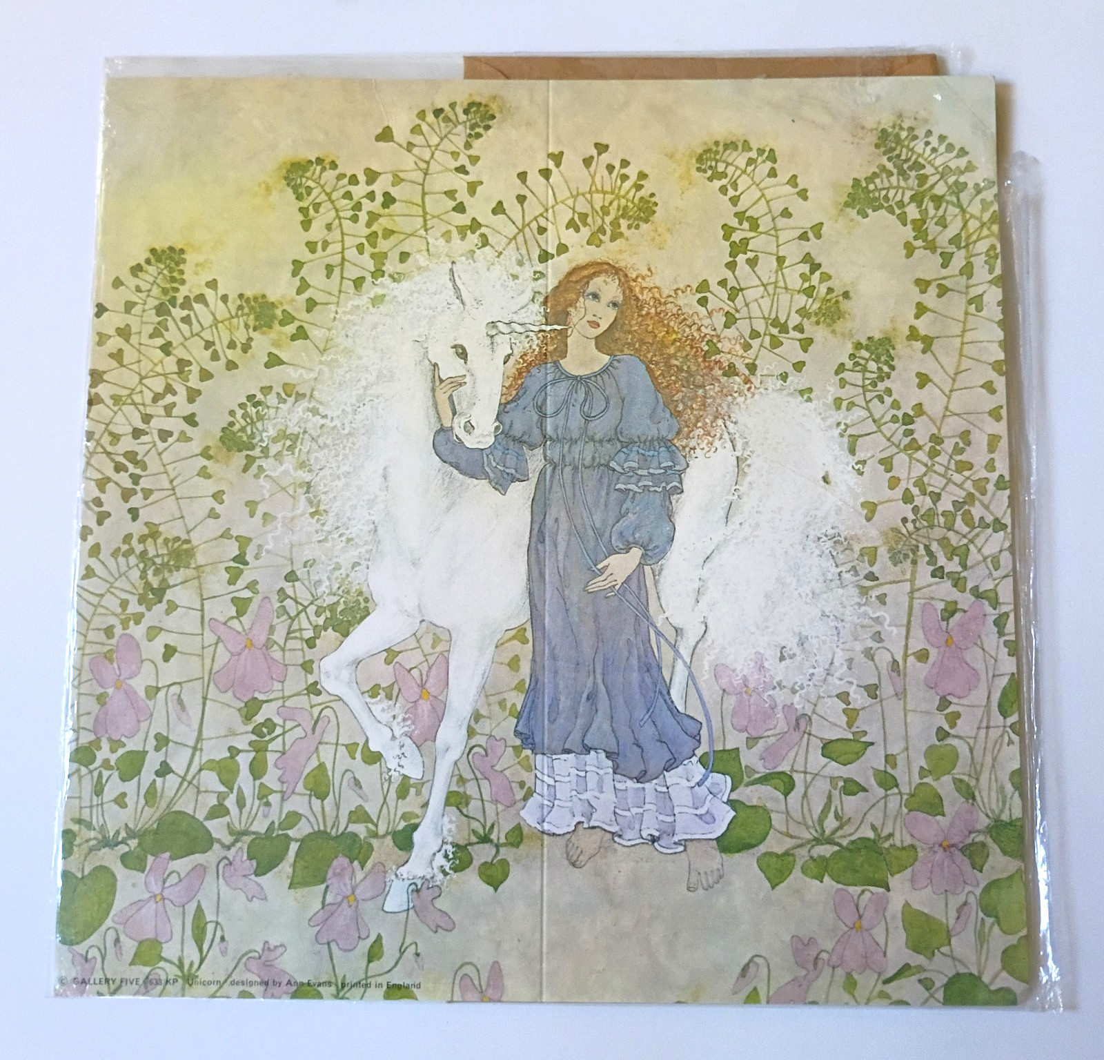 Vintage 1970s Gallery Five England Art Card Print -\'Unicorn\' by Ann Evans- MINT