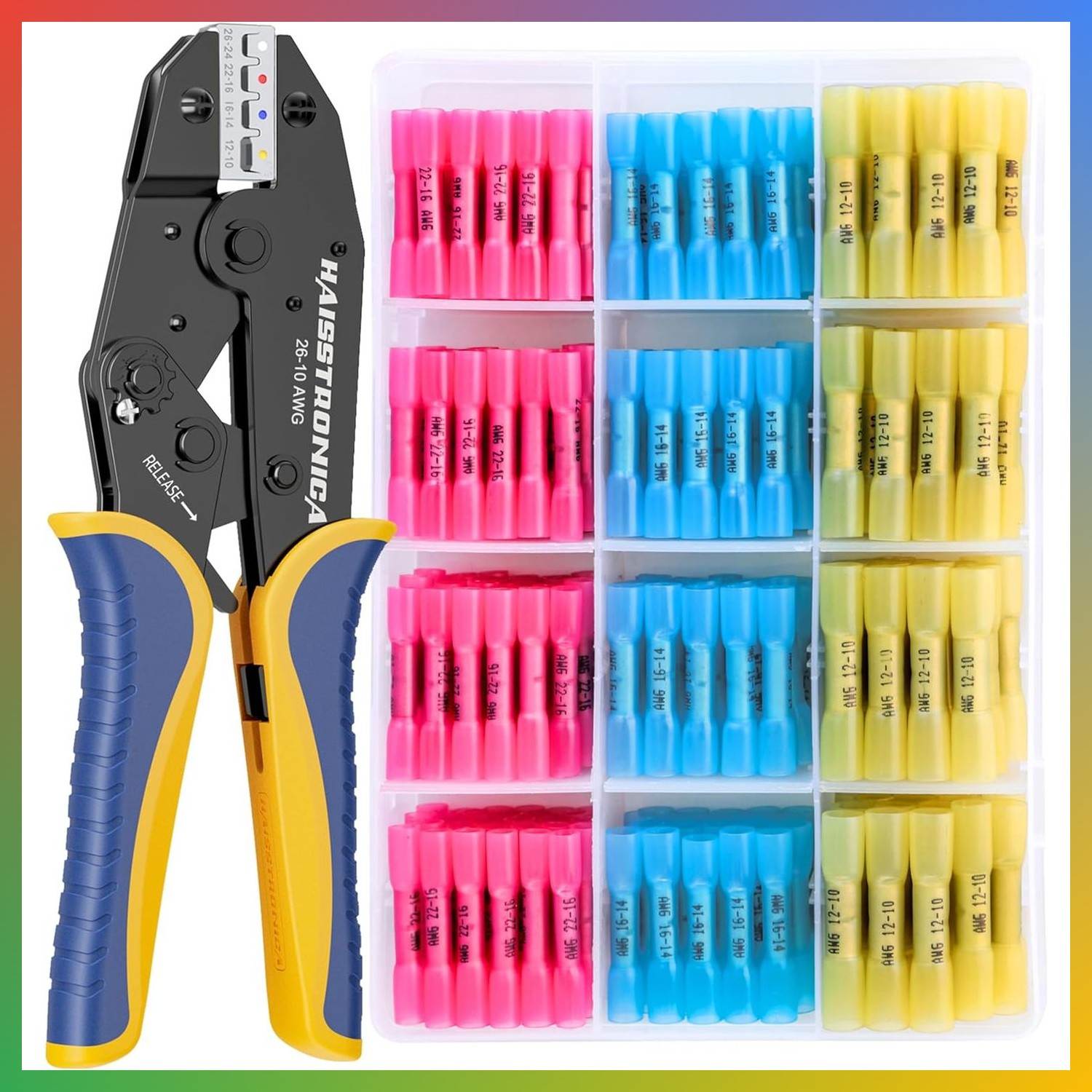 200PCS Butt Connectors Ratchet Crimper Set AWG 22-10 Wiring Tool Kit