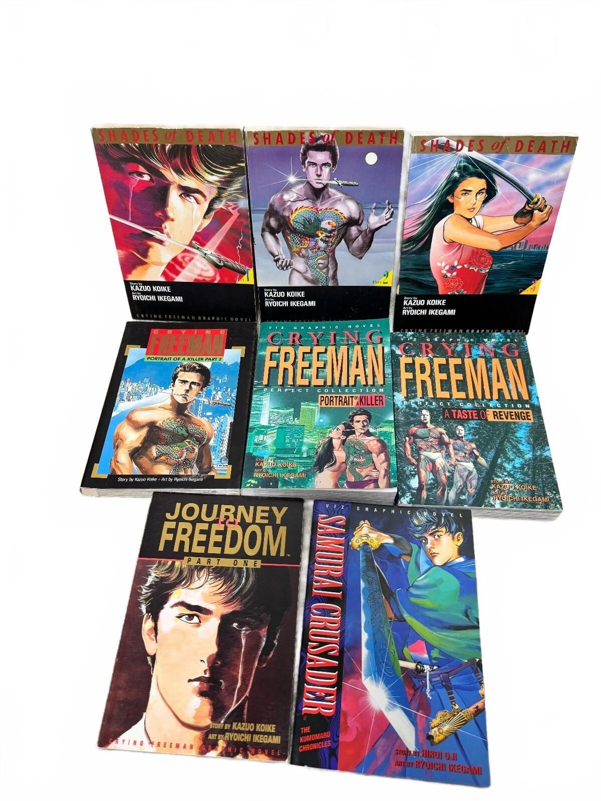 Vintage 90s Viz Manga Graphic Novel Lot - 8x Crying Freeman & Samurai Crusader