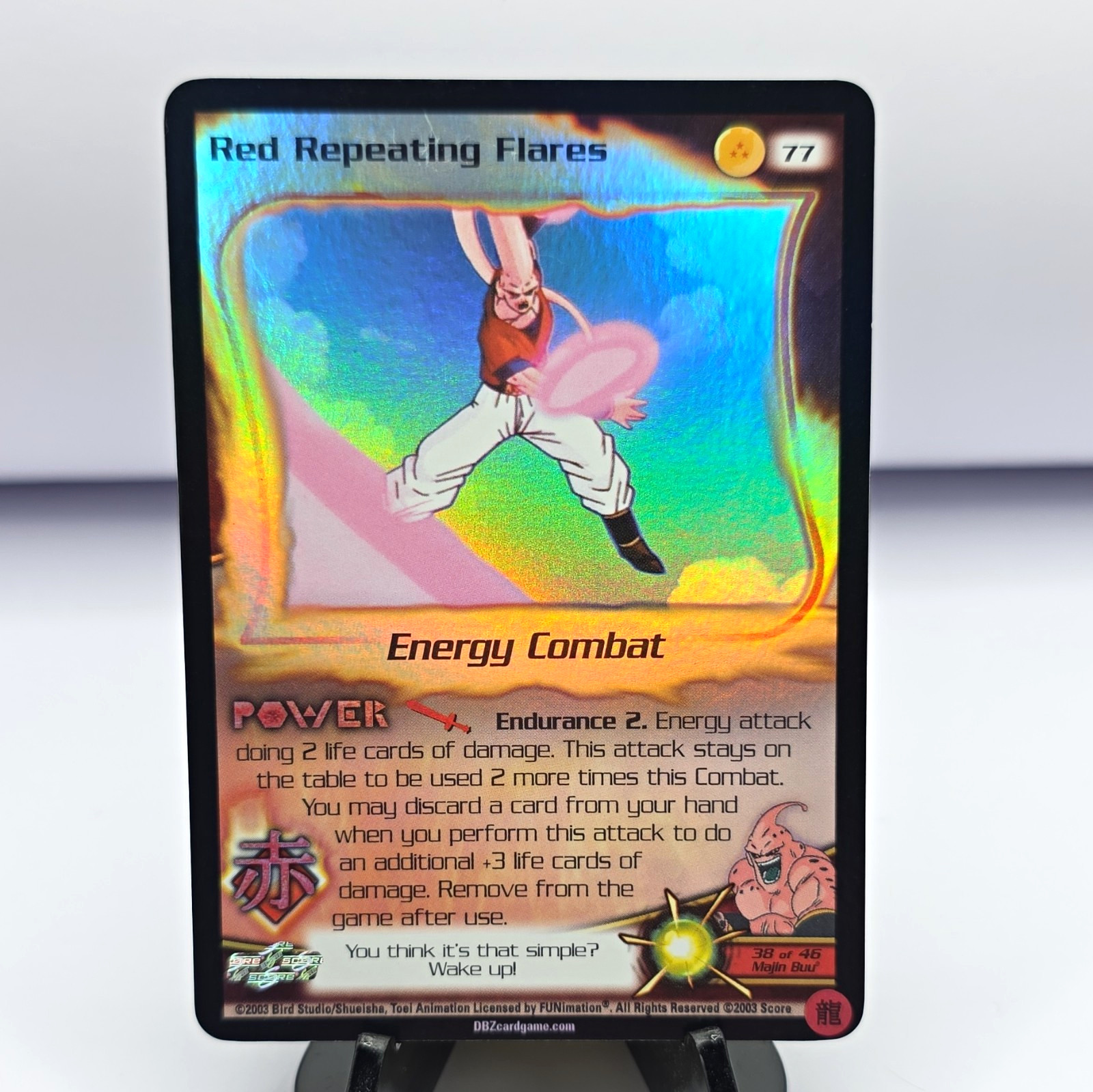 Score 2003 Dragon Ball Z Energy Combat Majin Buu #77 Red Repeating Flares Holo