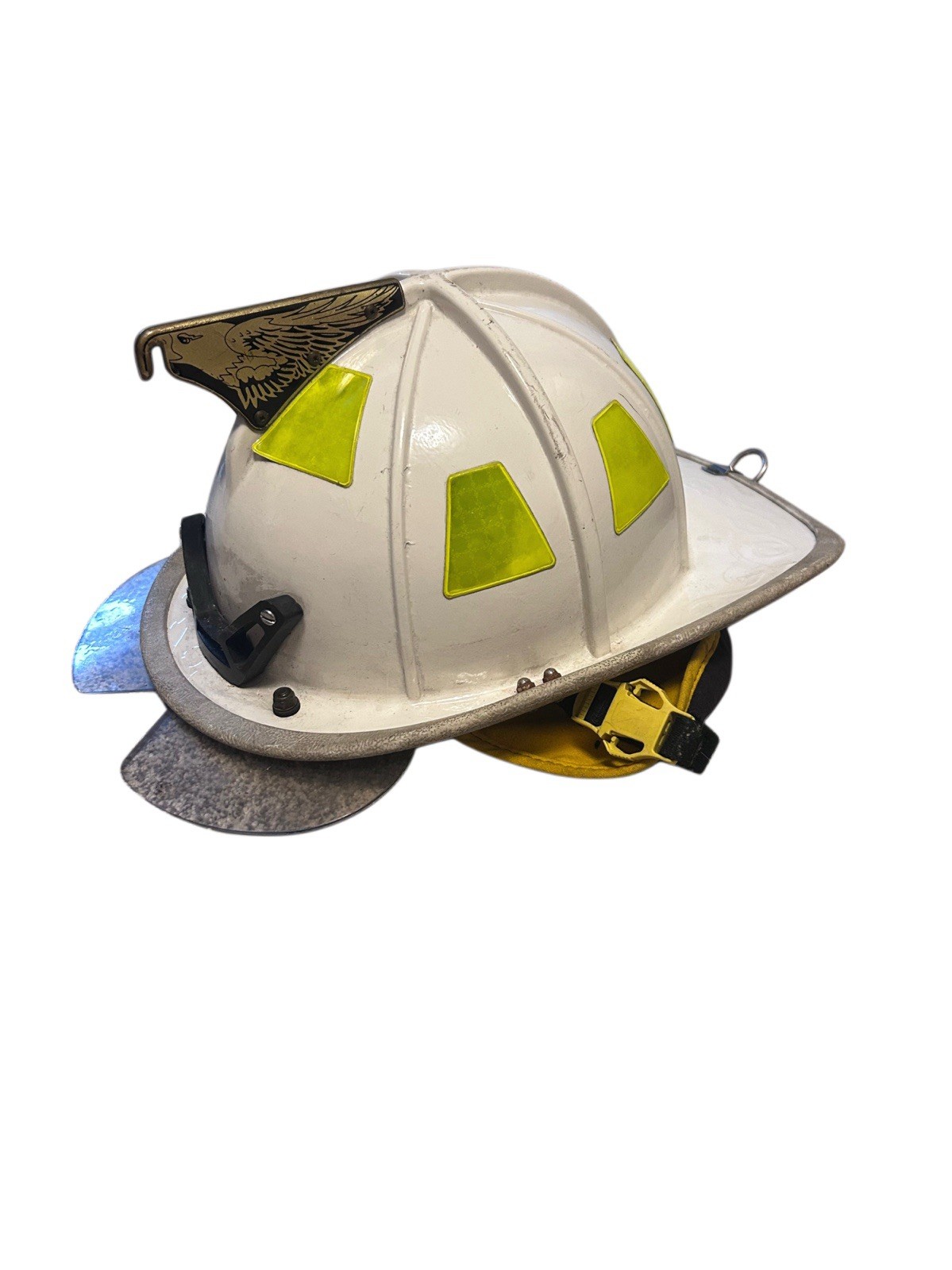 Vintage 2005 MSA Cairns 1010 C-TRD White Chief Fire Helmet Eagle Front Lime Trim